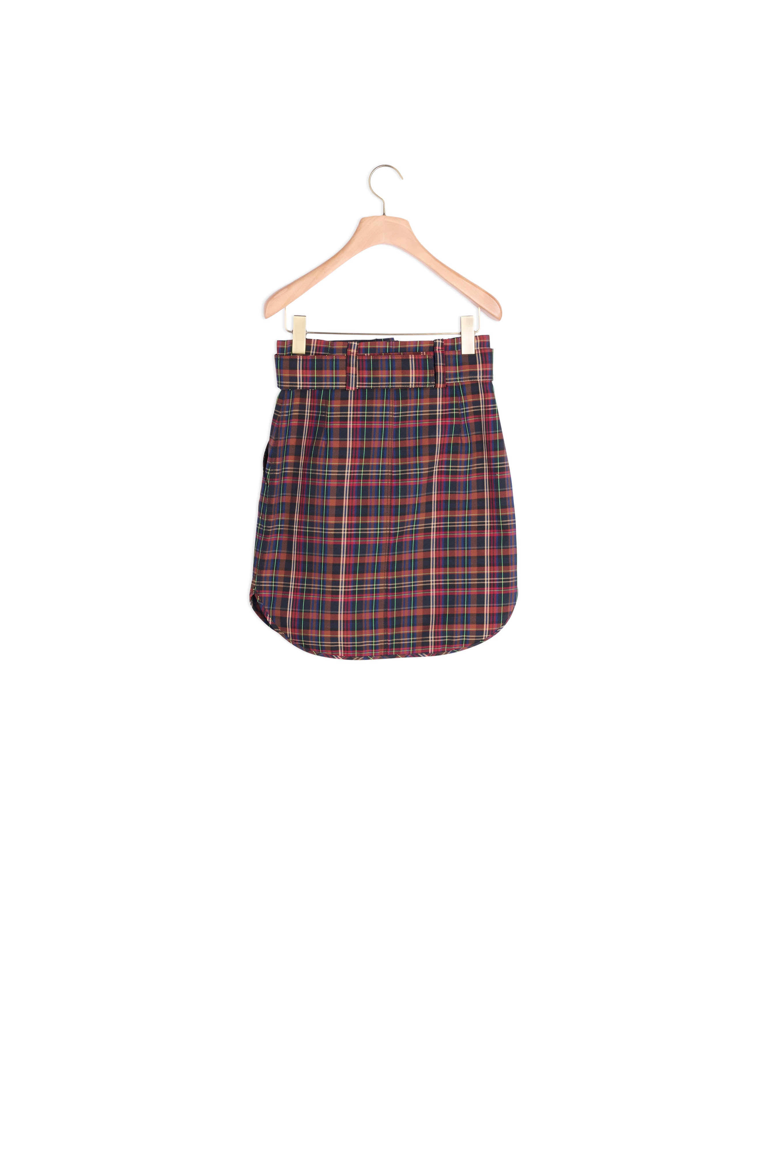 Jupe courte à carreaux et ceinture Sandro seconde main