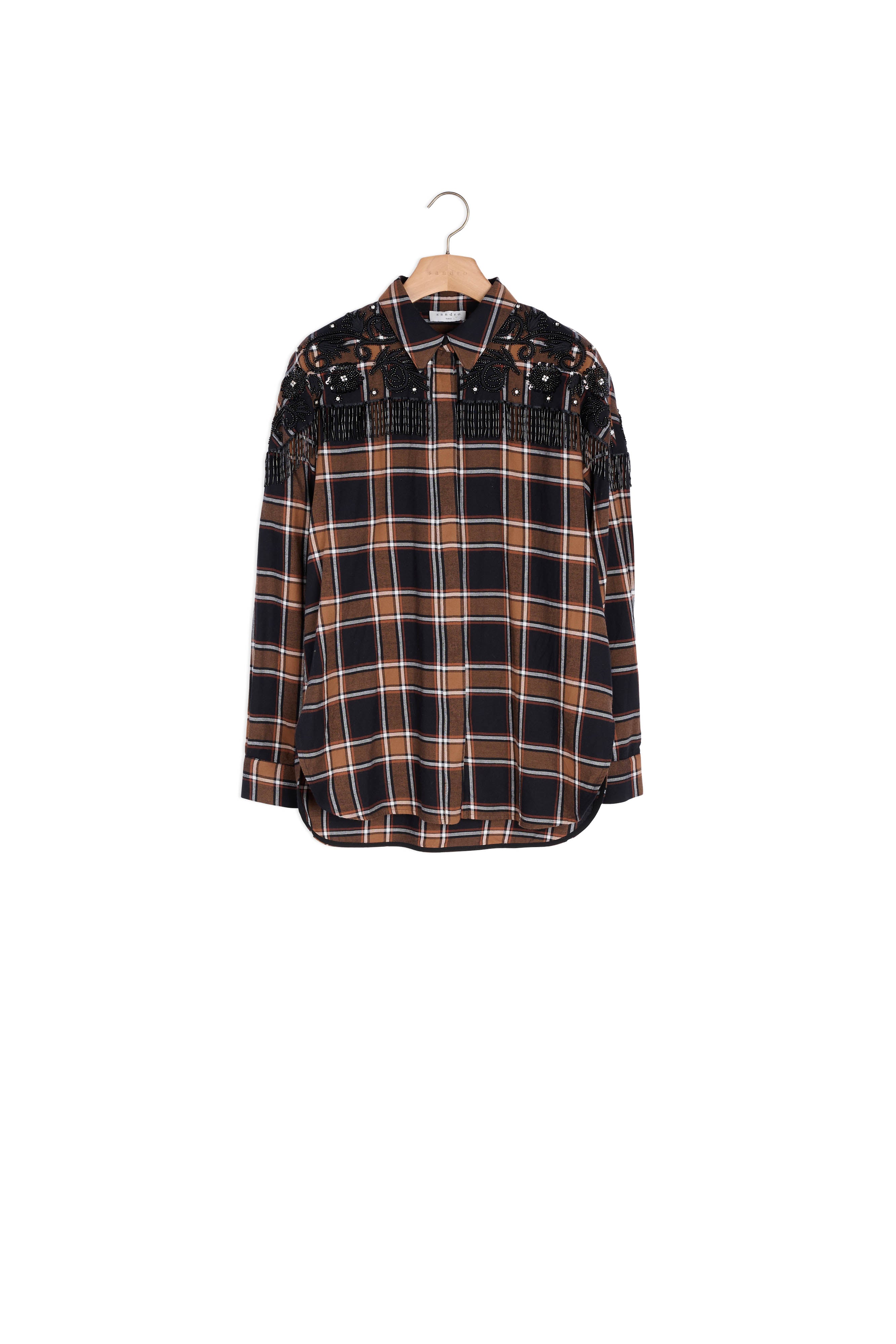 Chemise à carreaux et broderies western Sandro seconde main