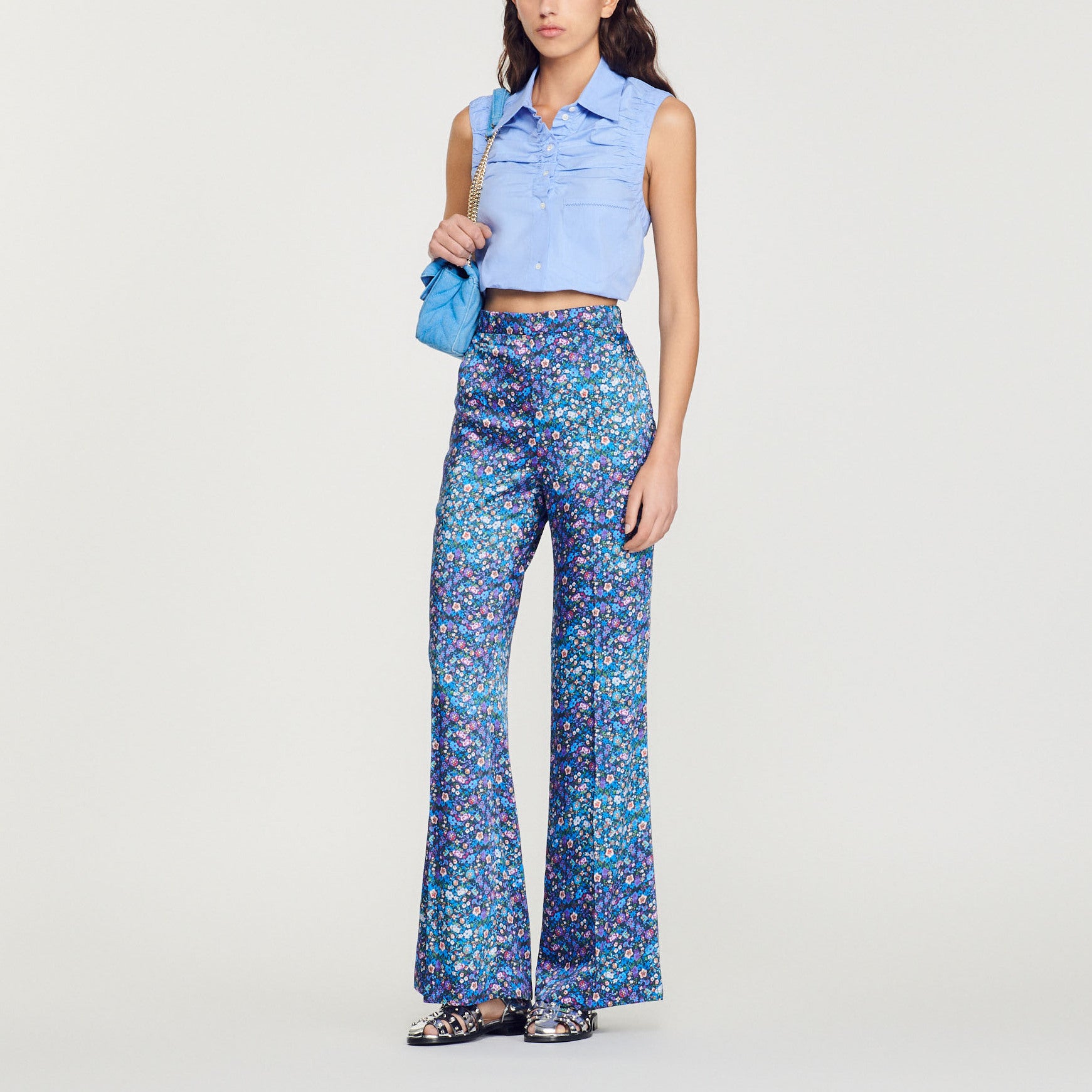 Pantalon satiné imprimé fleuri Sandro seconde main