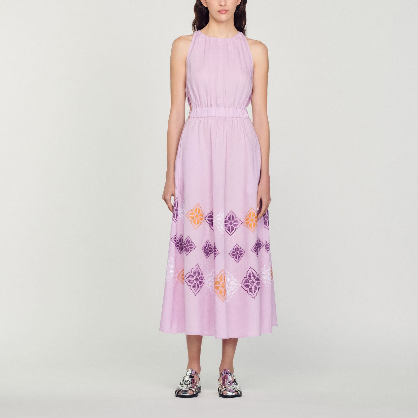 Robe longue en lin brodé Sandro seconde main