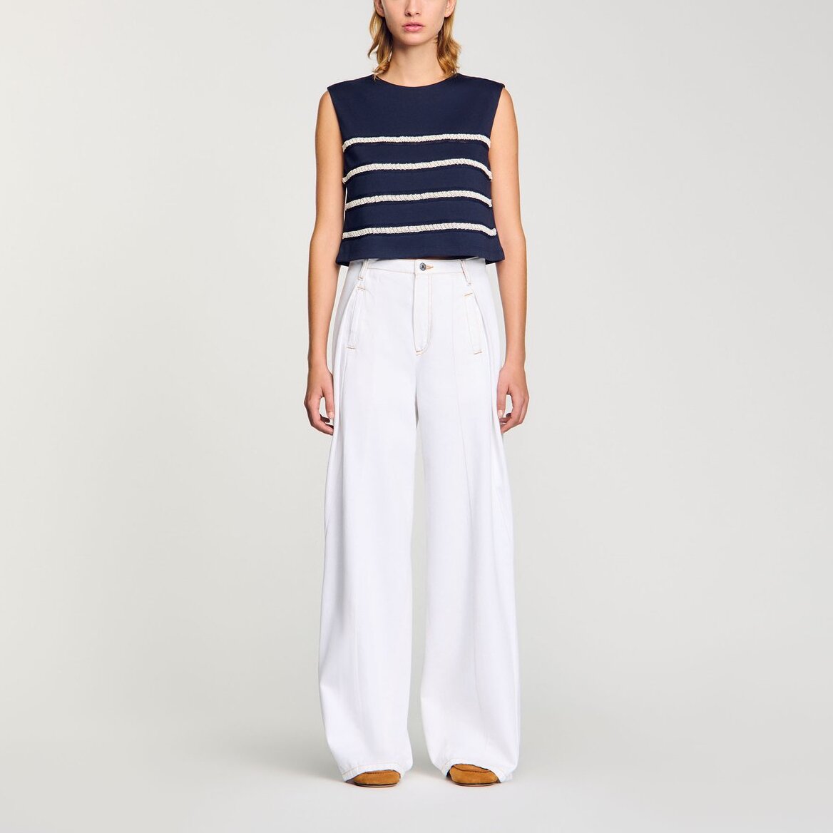 T-shirt sans manches marinière Sandro seconde main