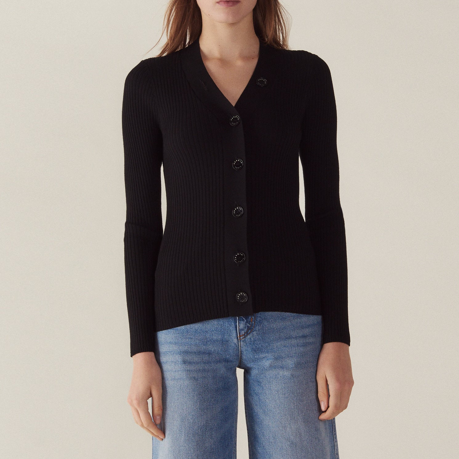 Cardigan boutonné en maille côtelée Sandro seconde main