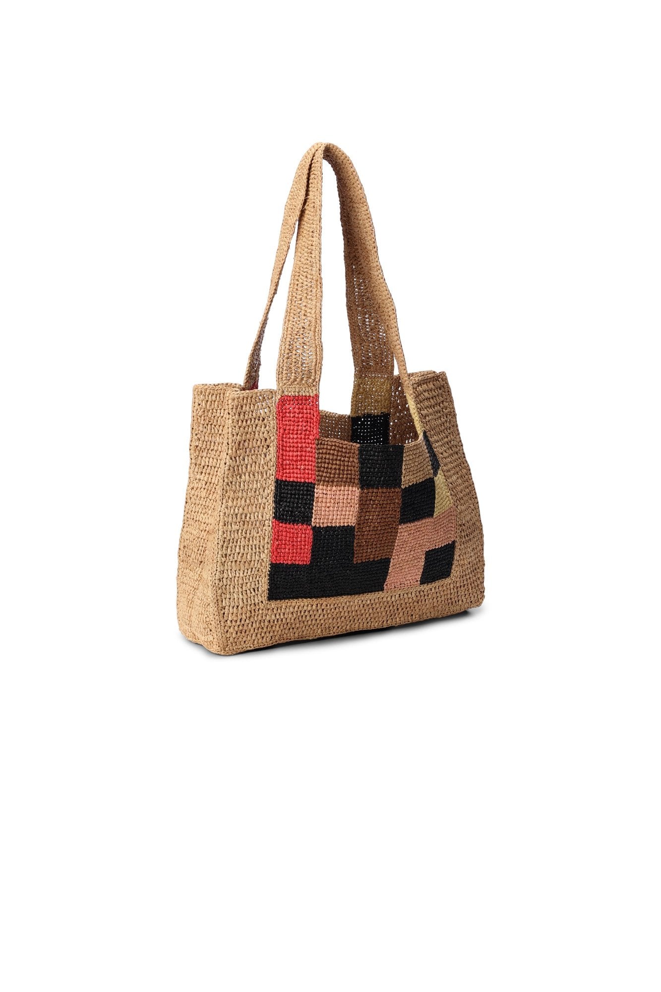 Petit cabas en raphia damier Sandro seconde main