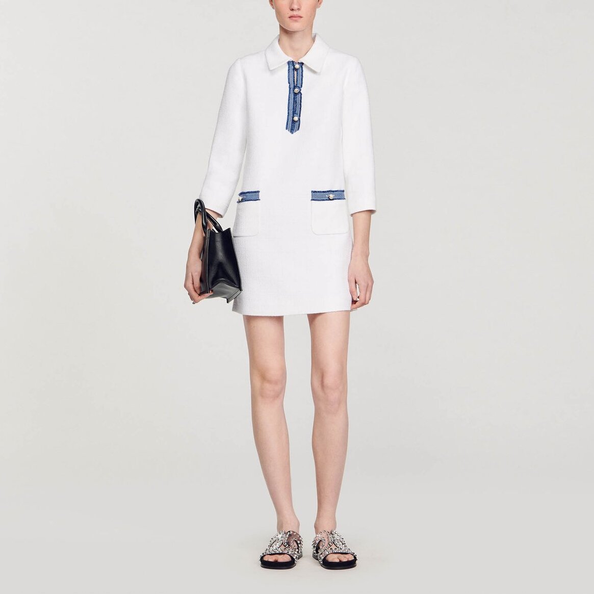 Robe courte en tweed à manches longues Sandro seconde main