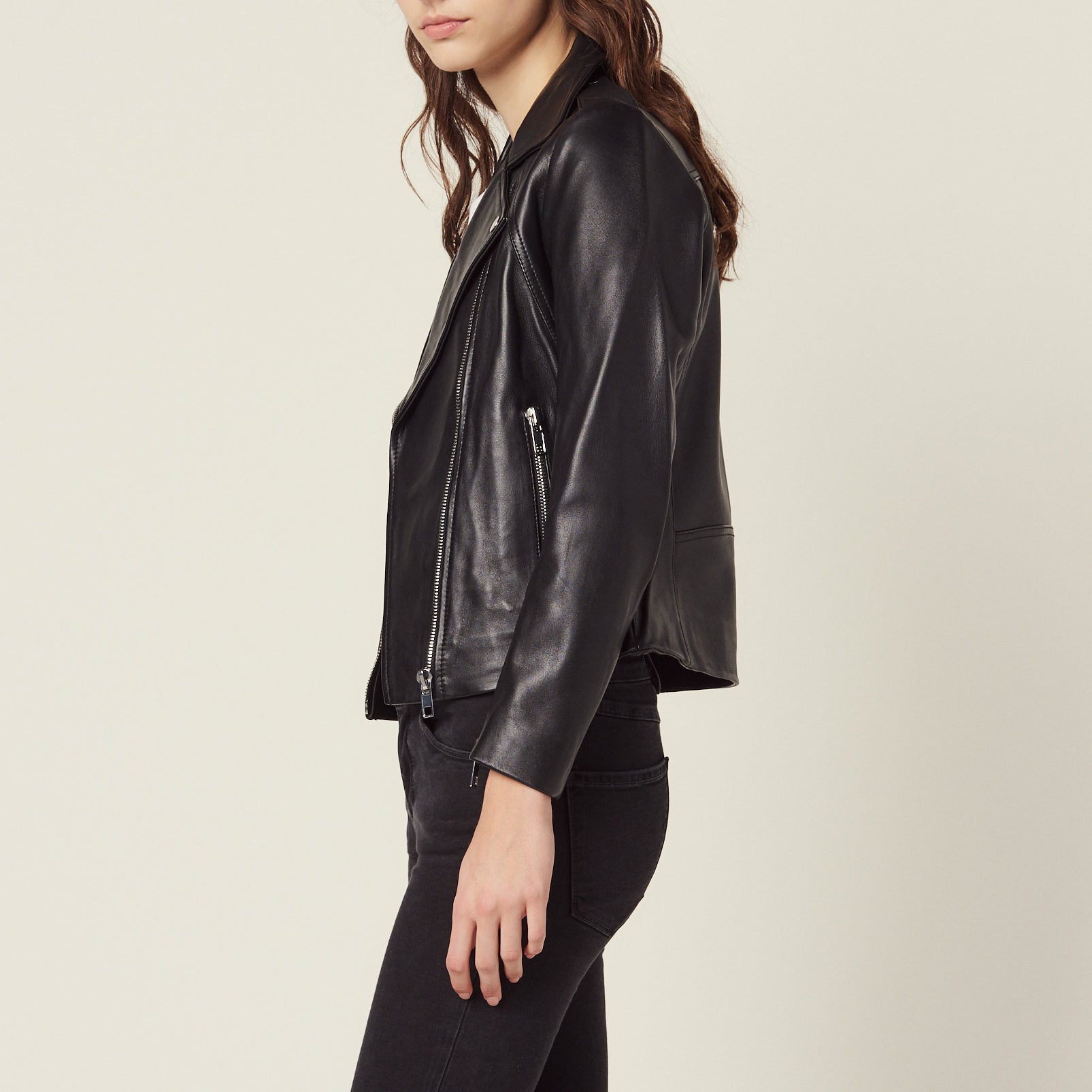 Blouson biker en cuir Sandro seconde main