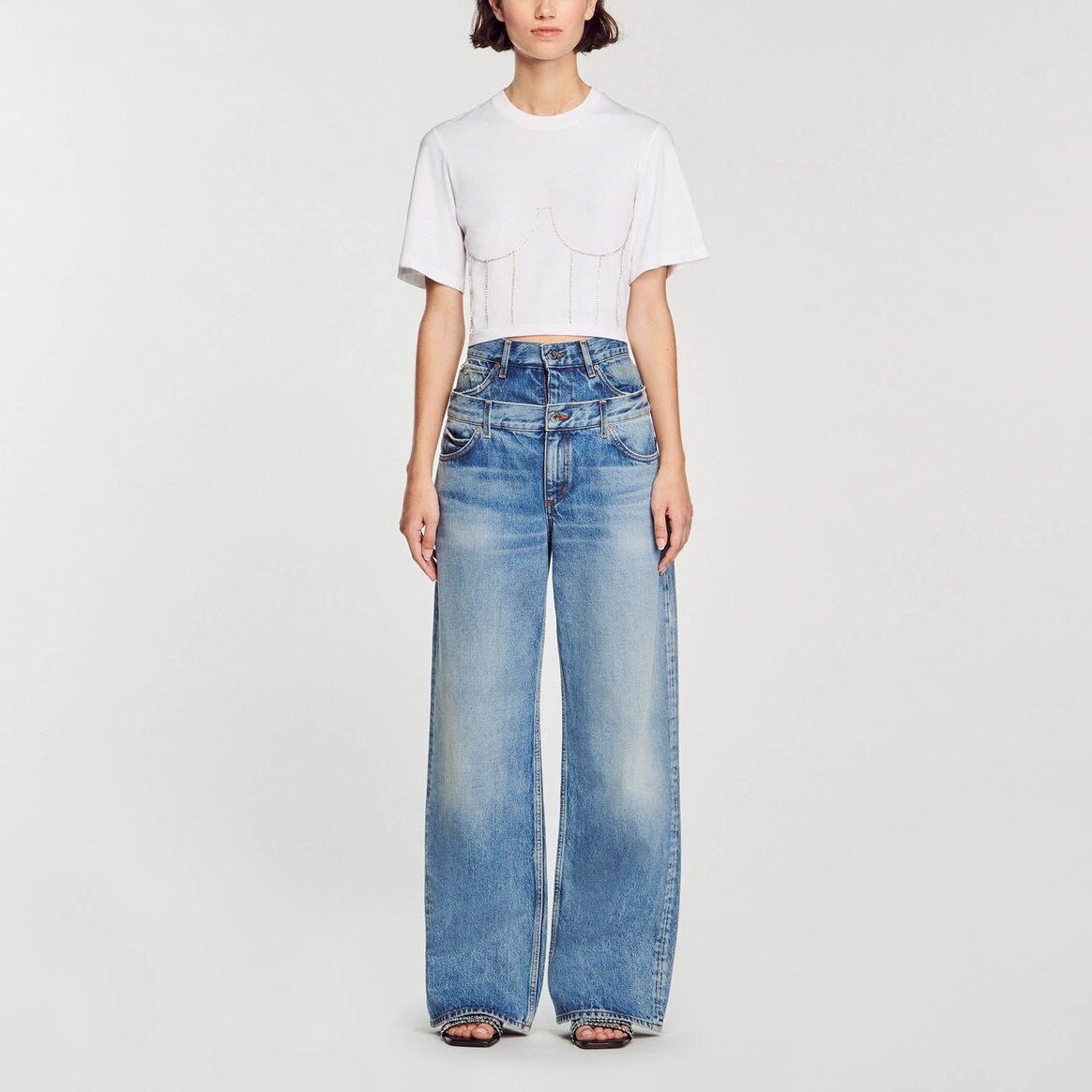 Tee-shirt effet bustier à strass Sandro seconde main