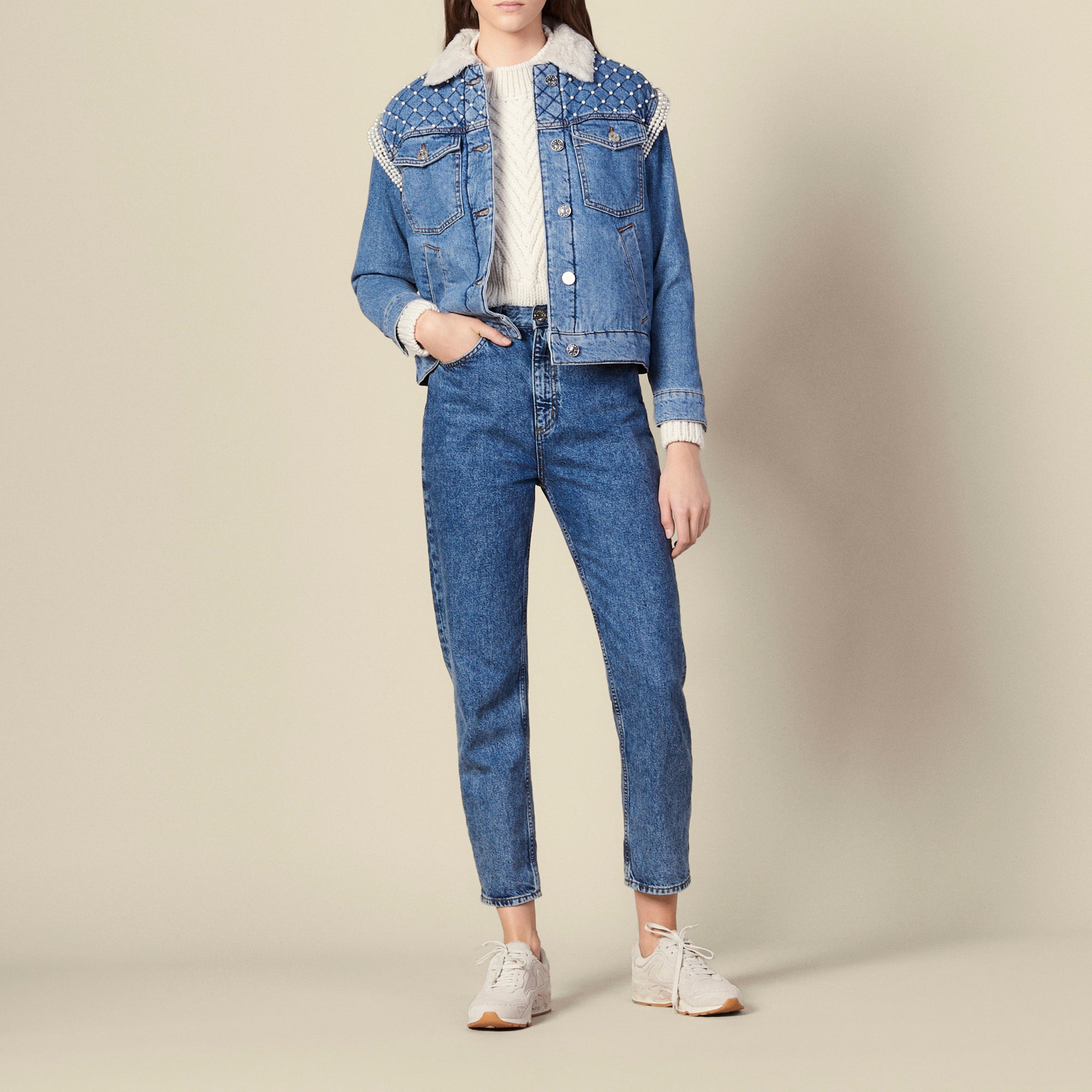 Veste en jean ornée de perles Sandro seconde main