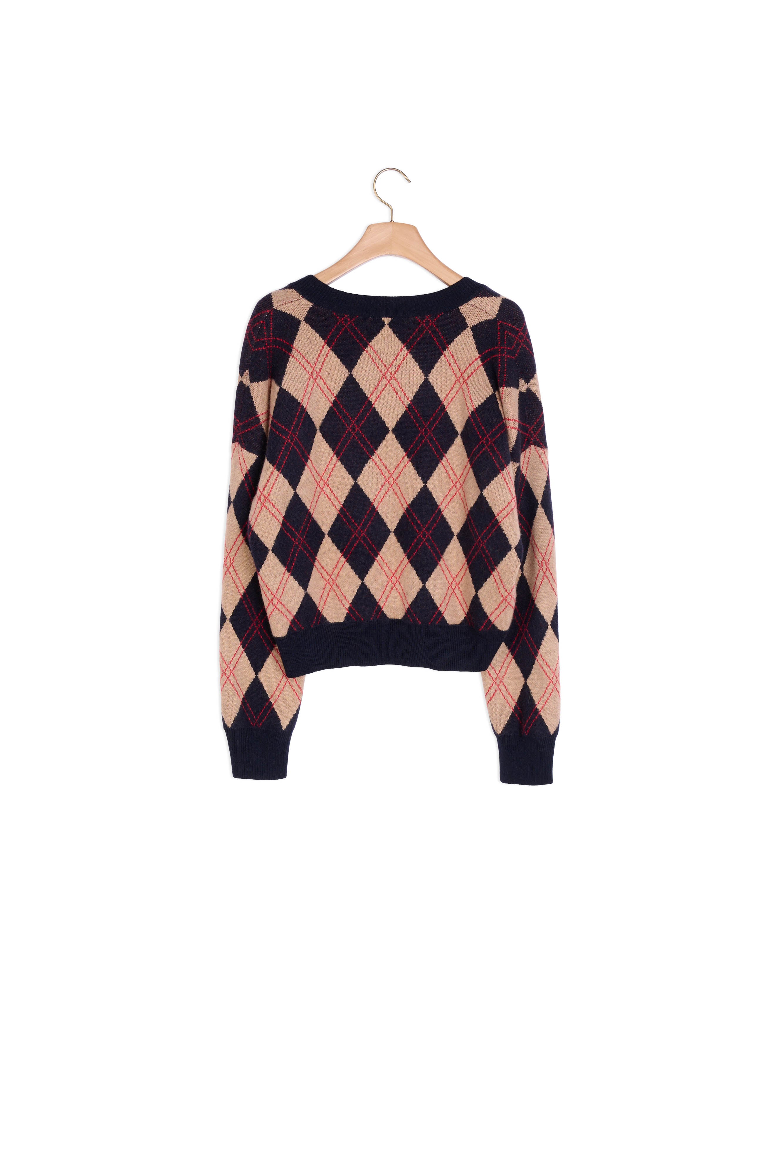 Pull col V en jacquard surpiqué Sandro seconde main