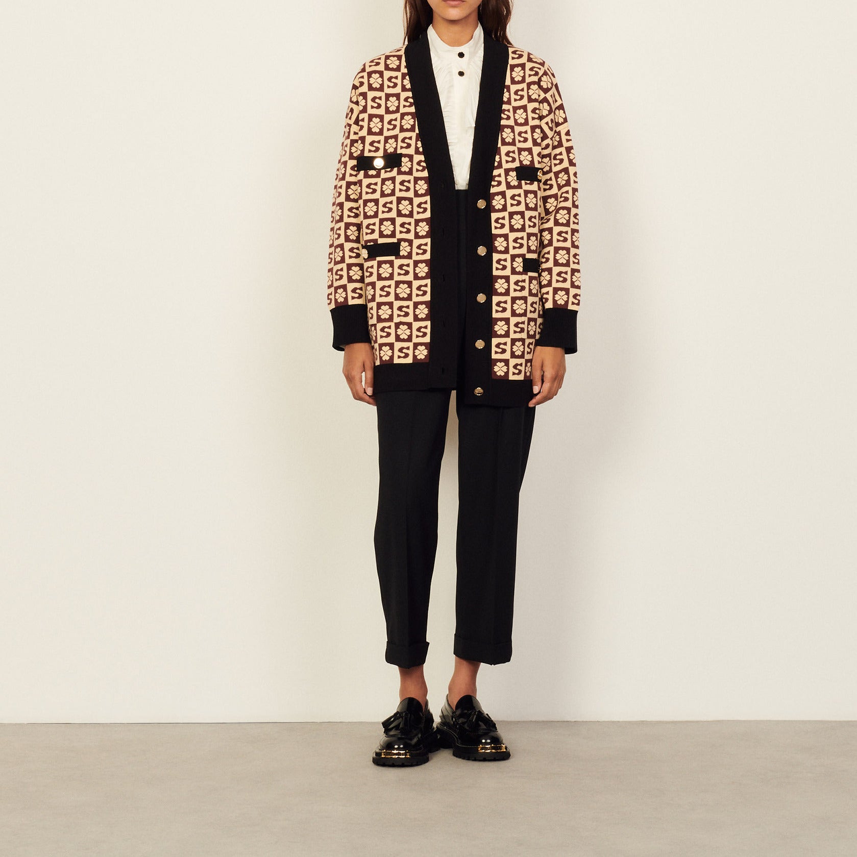 Cardi-coat long à motif jacquard Sandro seconde main