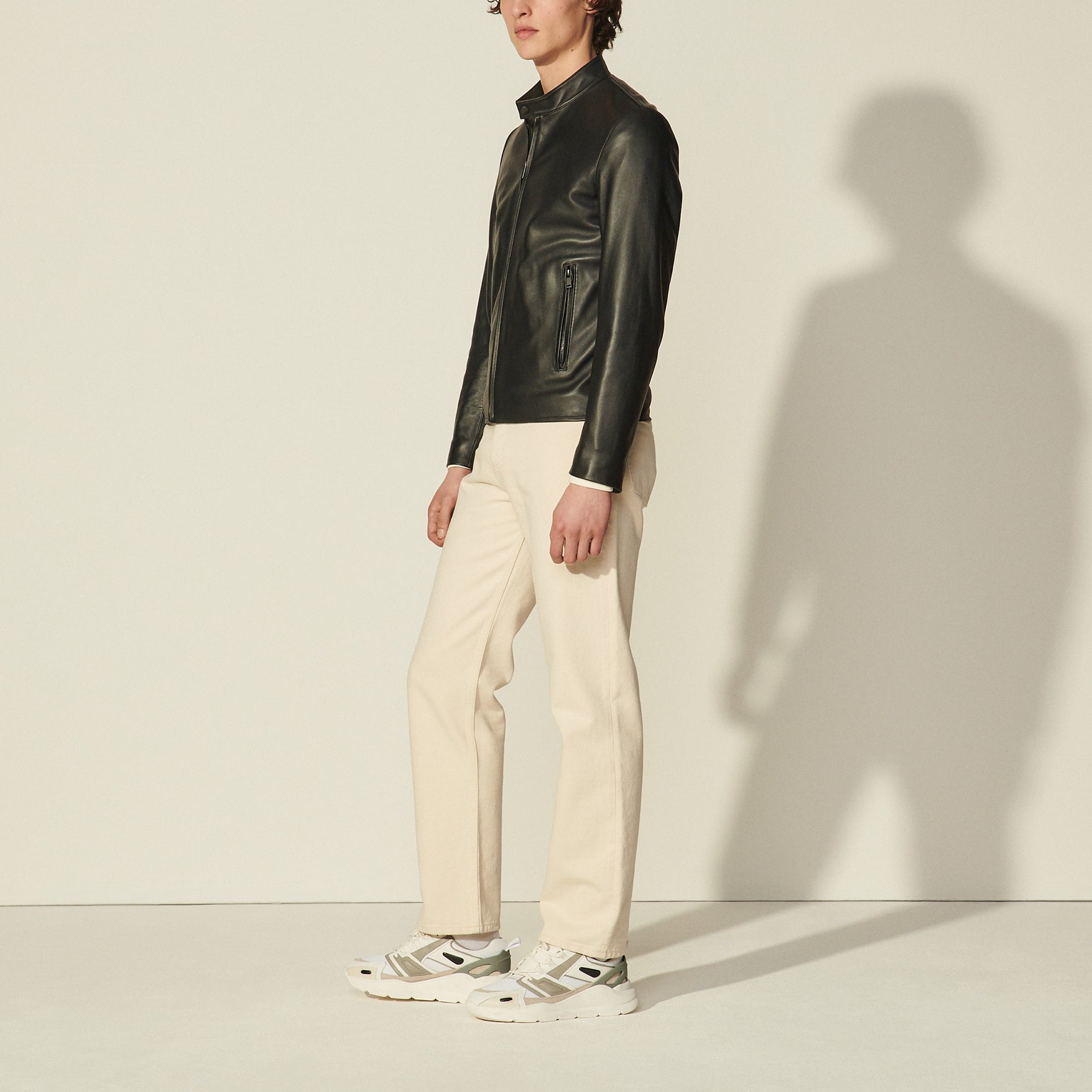 Blouson biker en cuir Sandro seconde main