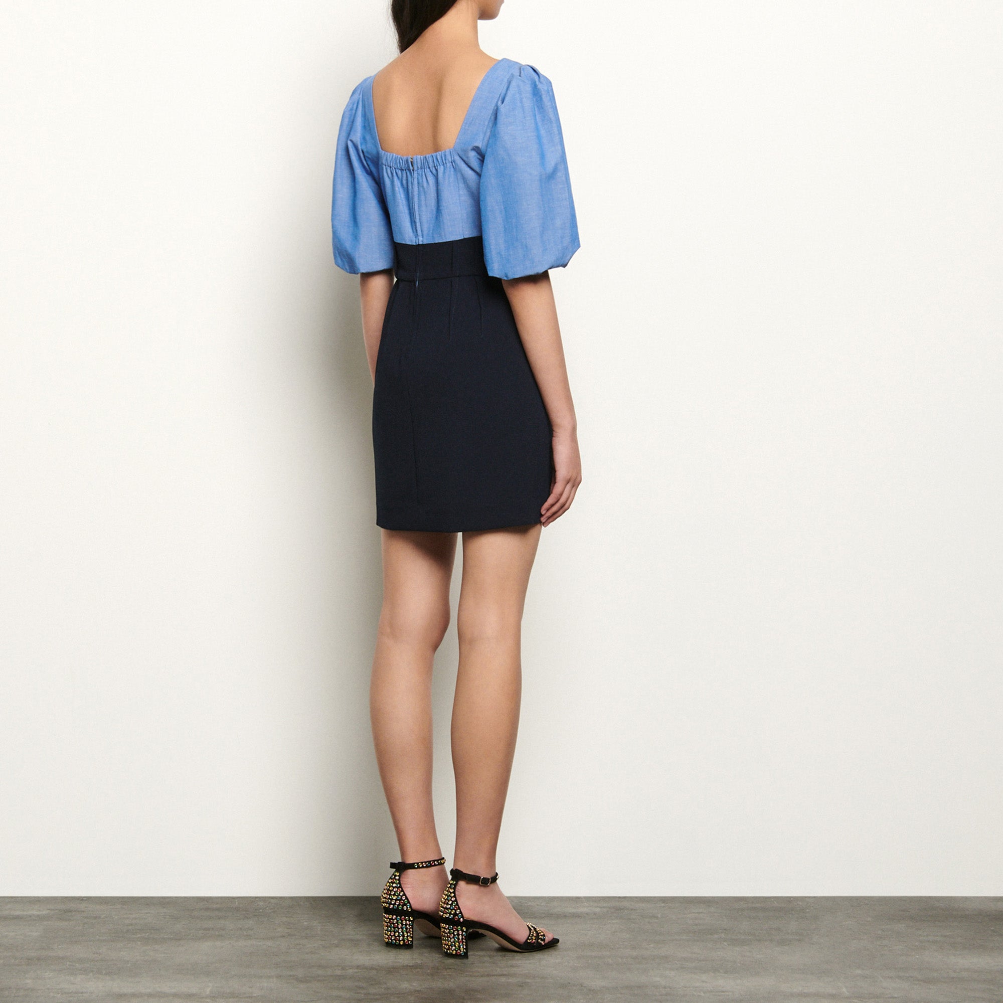 Robe courte bi-matière à encolure carrée Sandro seconde main