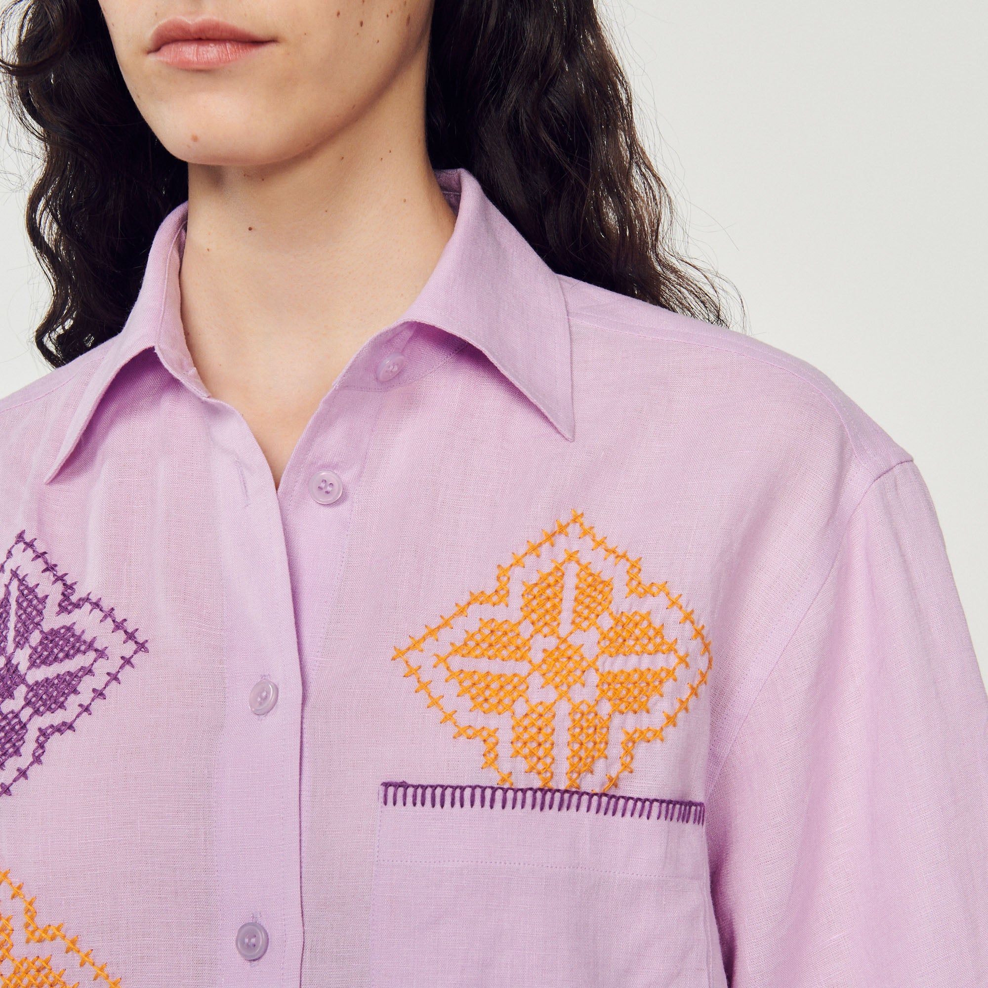 Chemise oversize en lin brodé Sandro seconde main