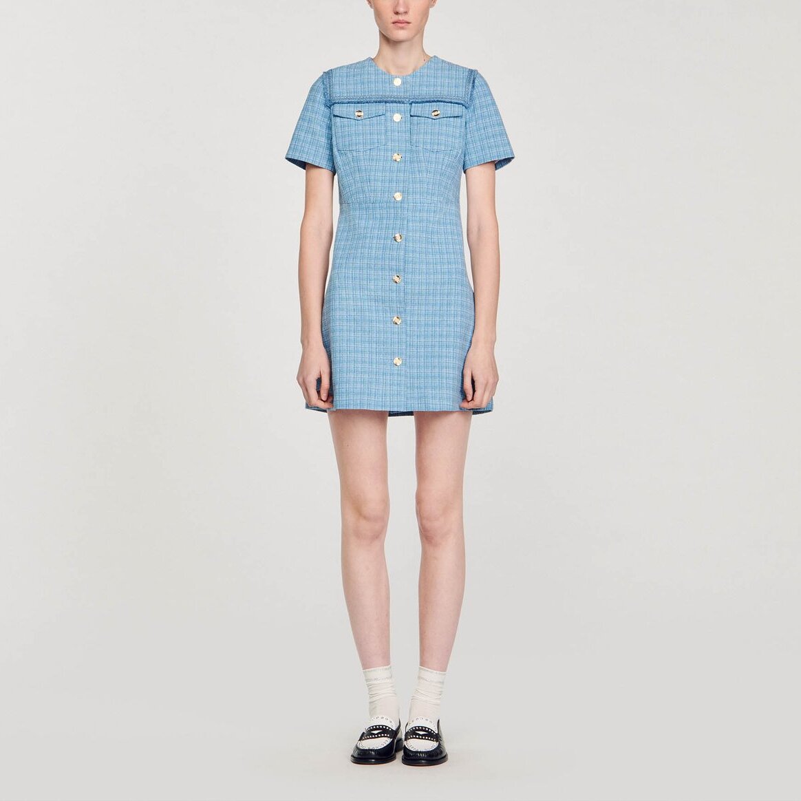 Robe courte boutonnée en tweed Sandro seconde main