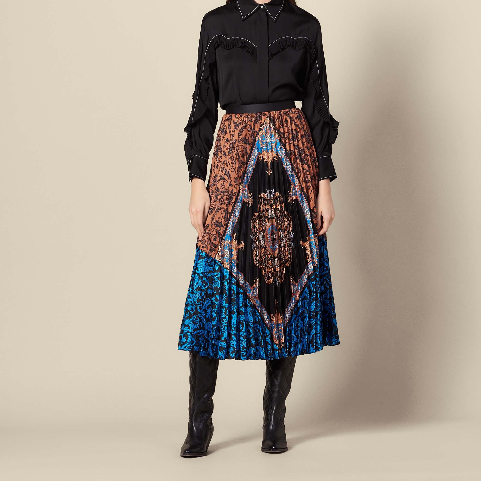 Jupe longue plissée  imprimée Sandro seconde main