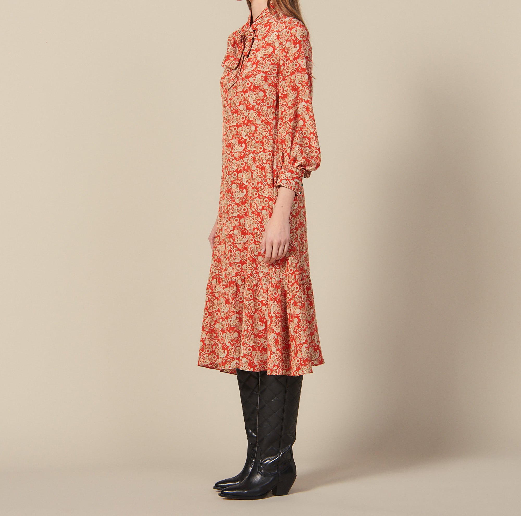 Robe longue imprimée en soie Sandro seconde main