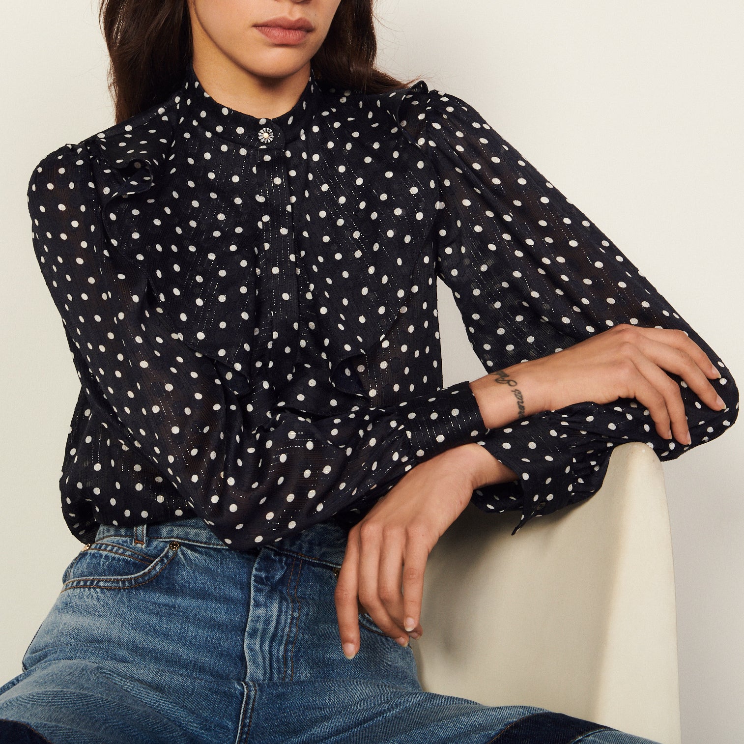 Chemise imprimé marine et blanc Sandro seconde main