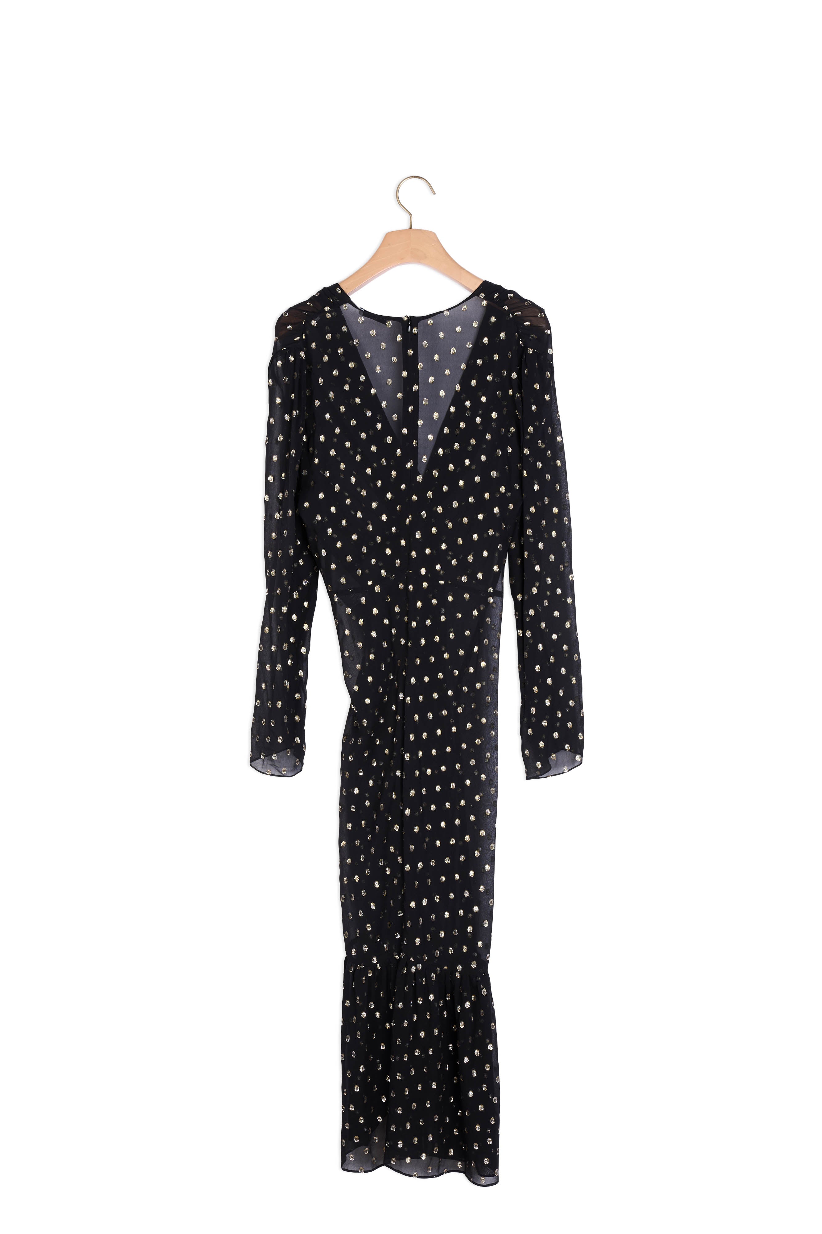 Robe longue à volants et pois lurex Sandro seconde main