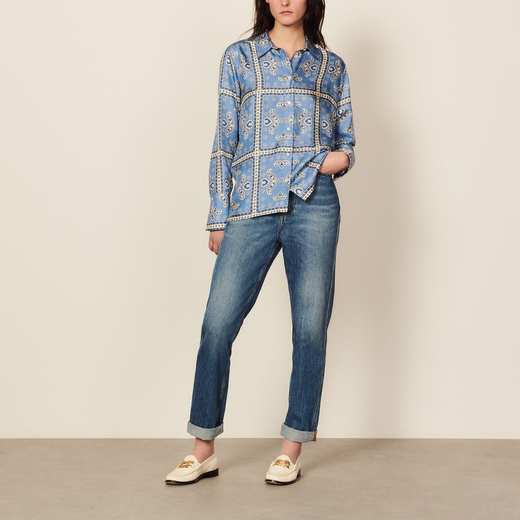 Chemise en soie imprimée Sandro seconde main