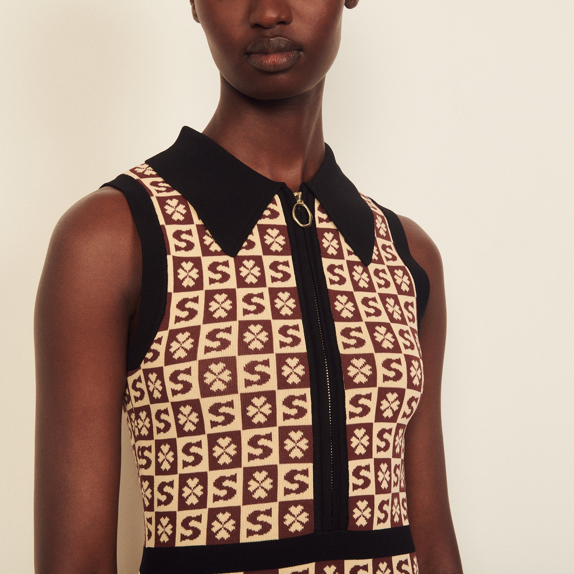 Robe polo sans manches à motif jacquard Sandro seconde main