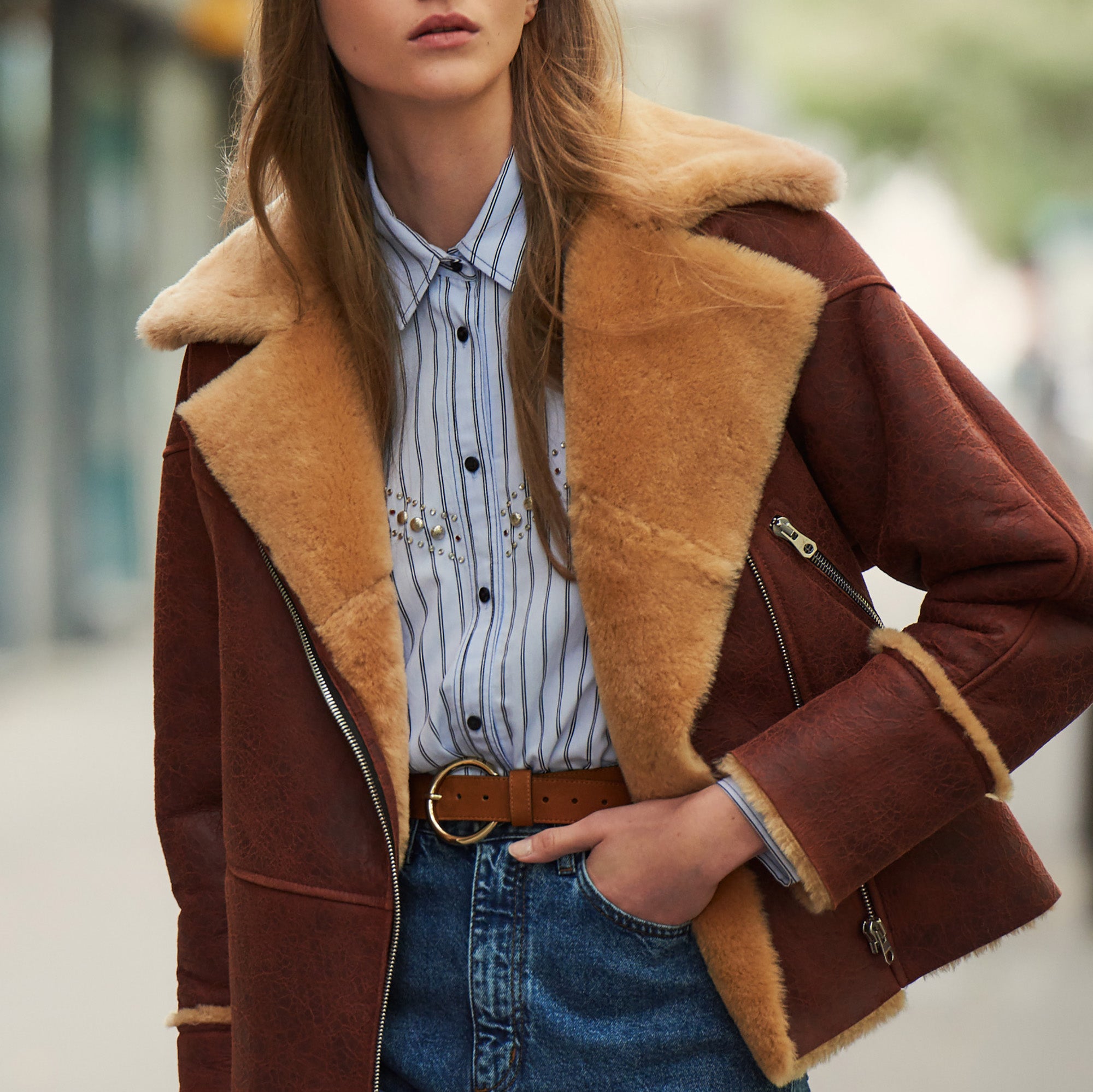 Bombardier en peau lainée bicolore Sandro seconde main