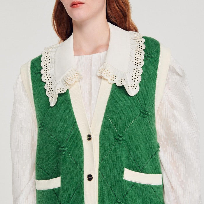 Cardicoat sans manches à col en dentelle Sandro seconde main