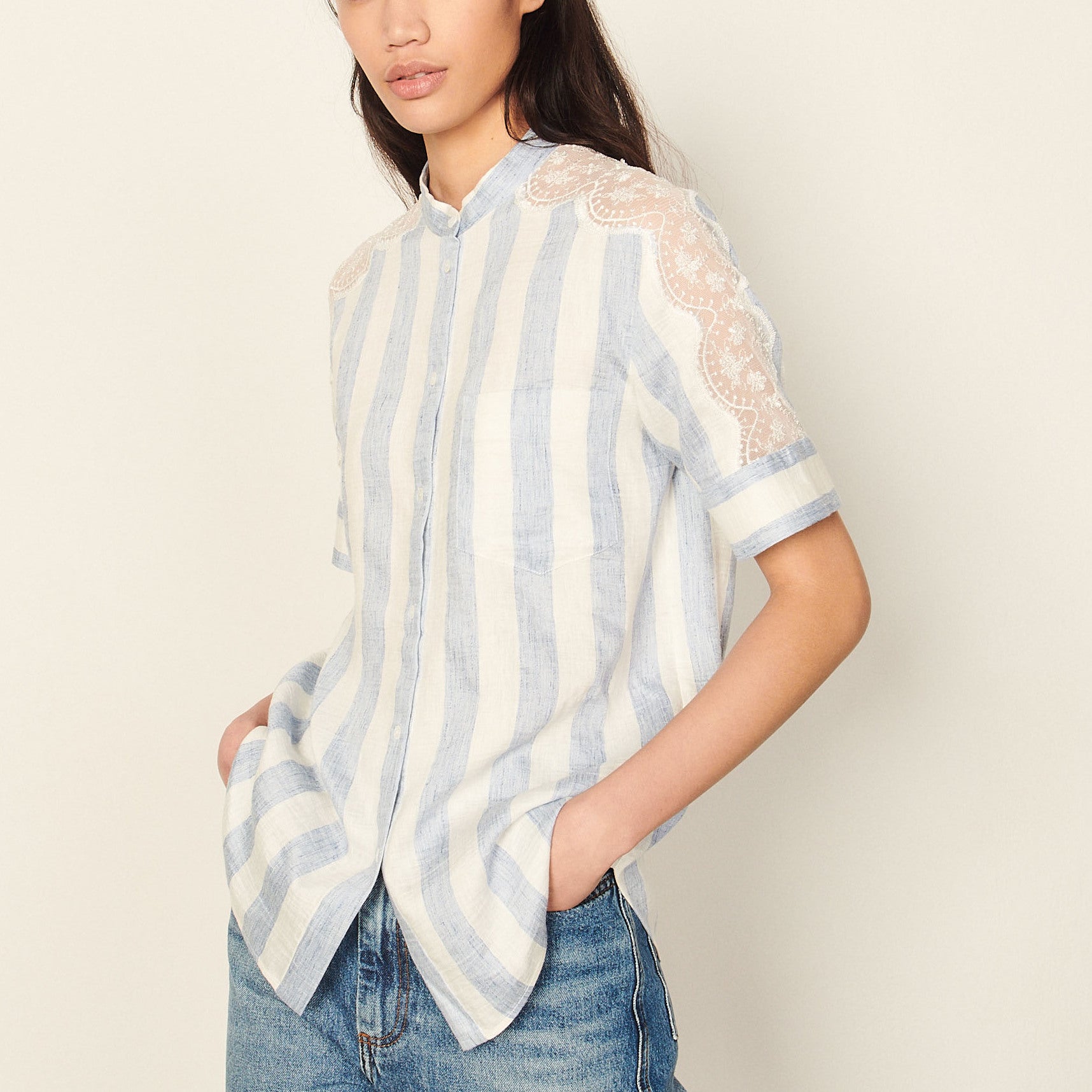 Chemise rayée en lin Sandro seconde main