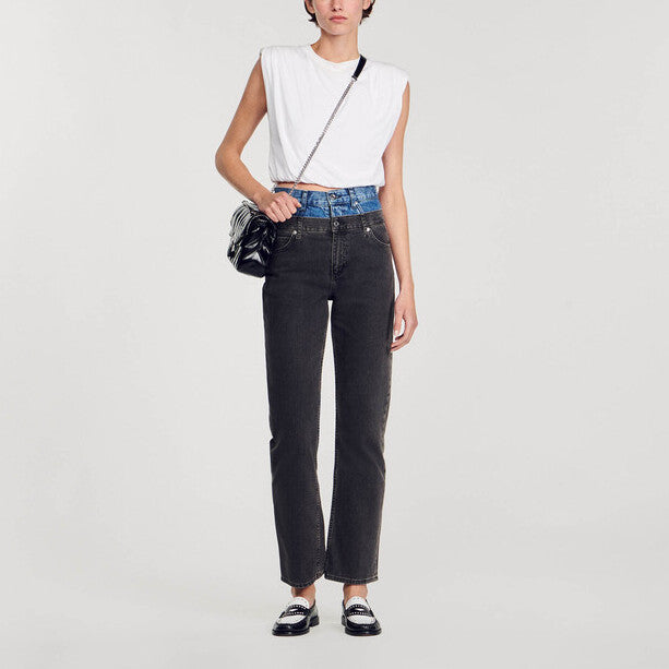 Jean à double ceinture bicolore Sandro seconde main