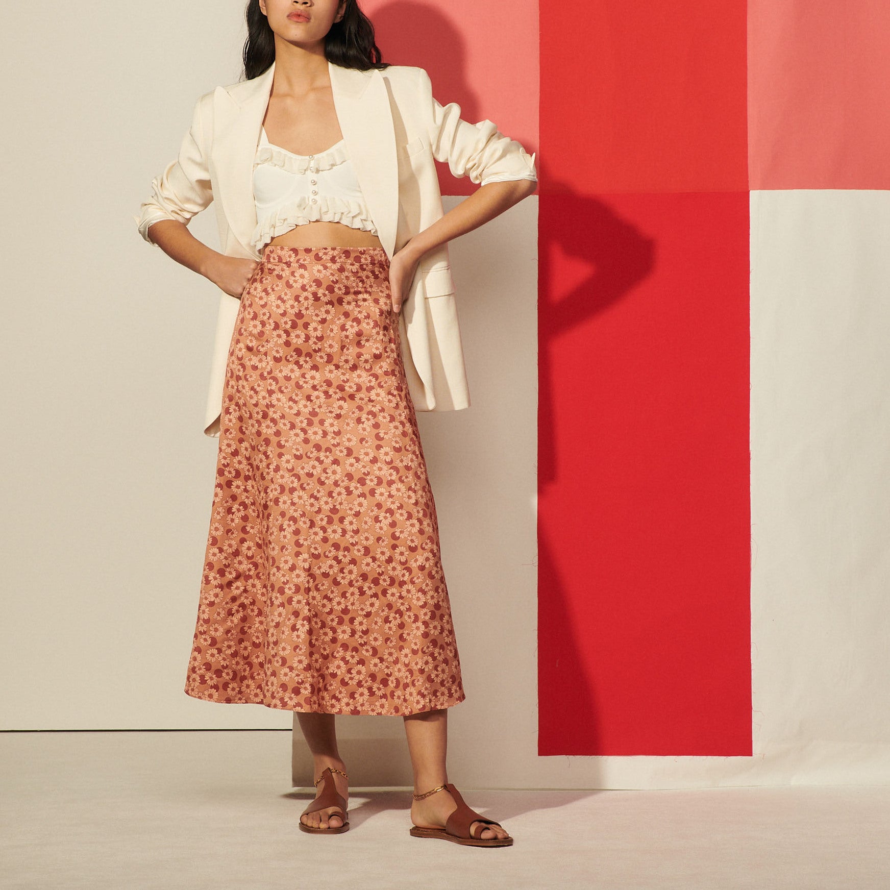 Jupe longue évasée imprimée Sandro seconde main