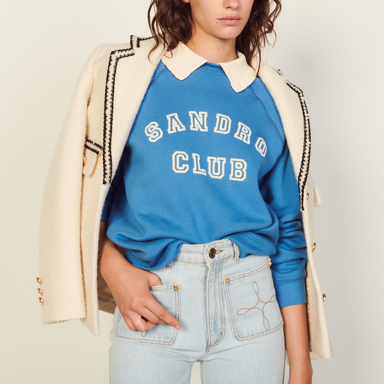 Sweat floqué à col Chemise en Maille Sandro seconde main