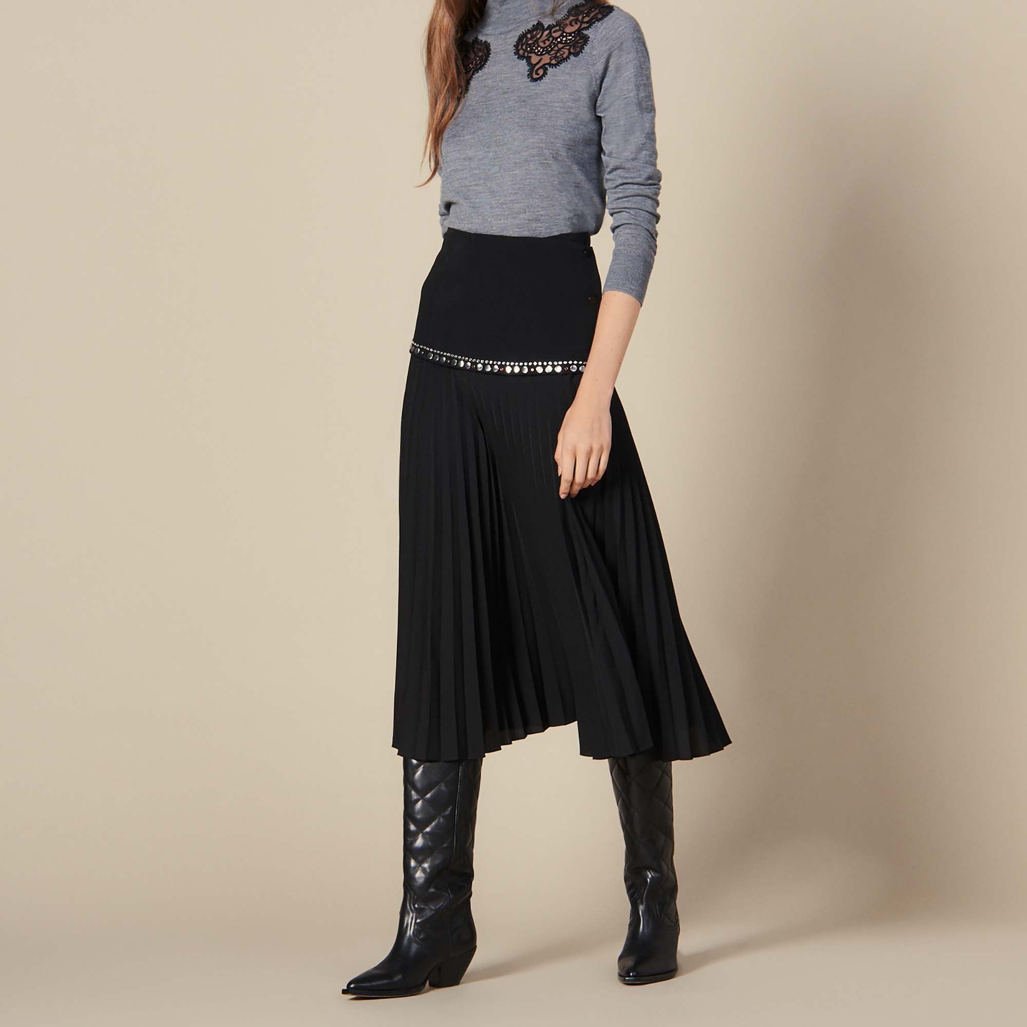 Jupe longue portefeuille plissée Sandro seconde main