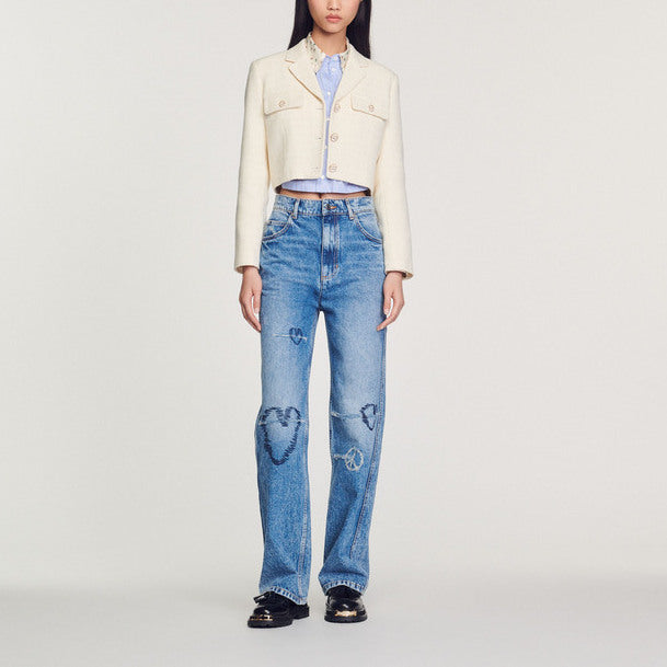 Veste courte boutonnée en tweed Sandro seconde main