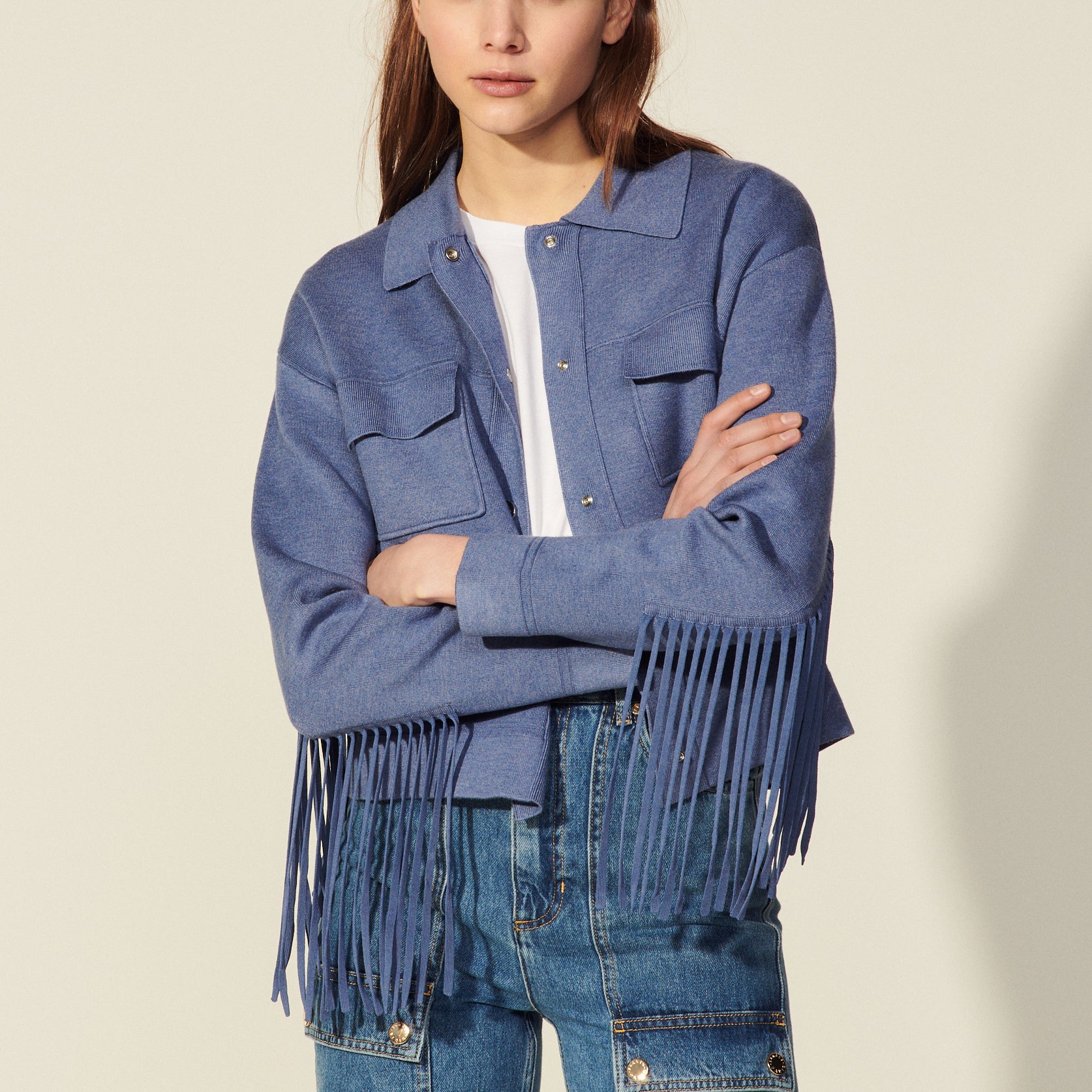 Cardi-coat court à franges Sandro seconde main