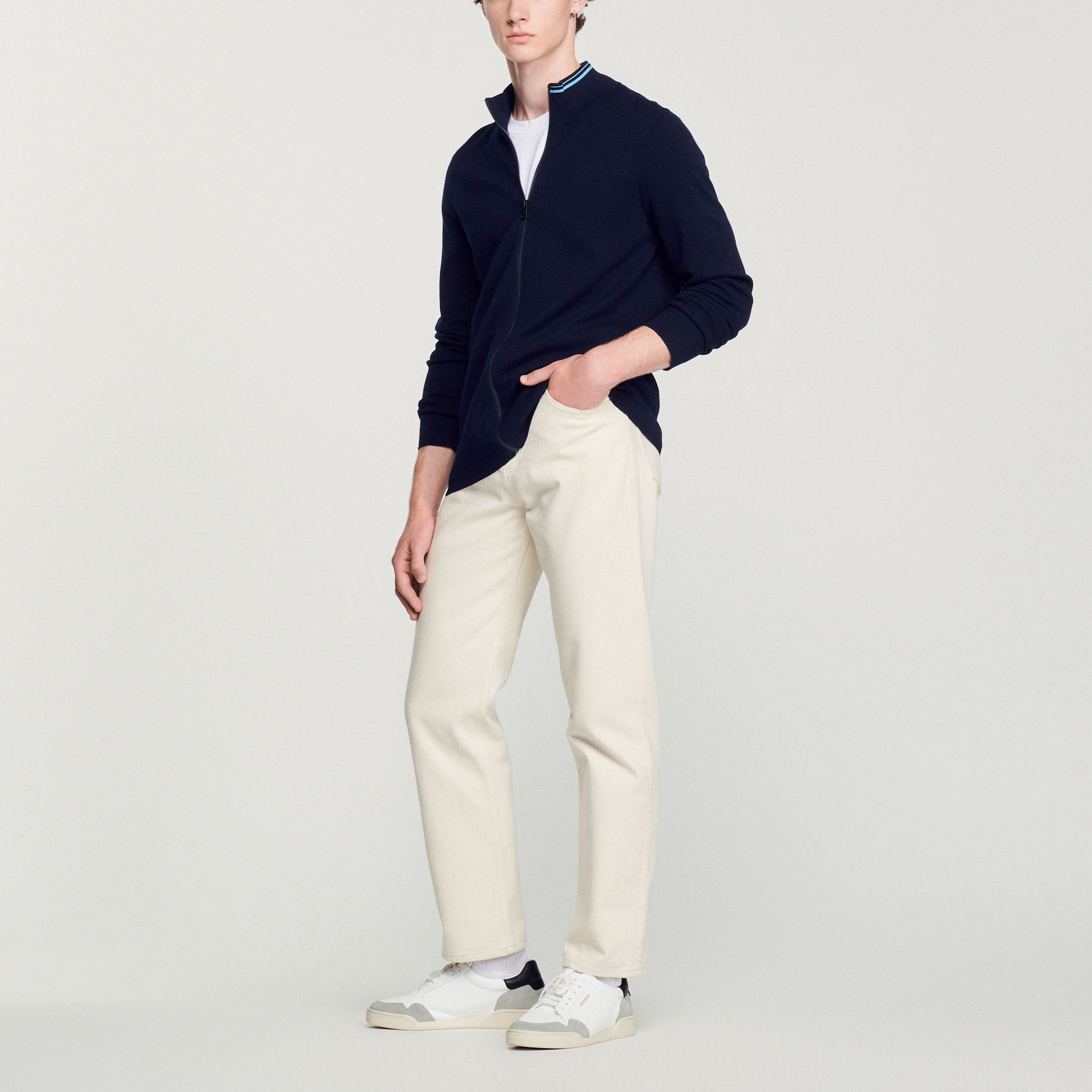 Cardigan zippé à col rayé Sandro seconde main