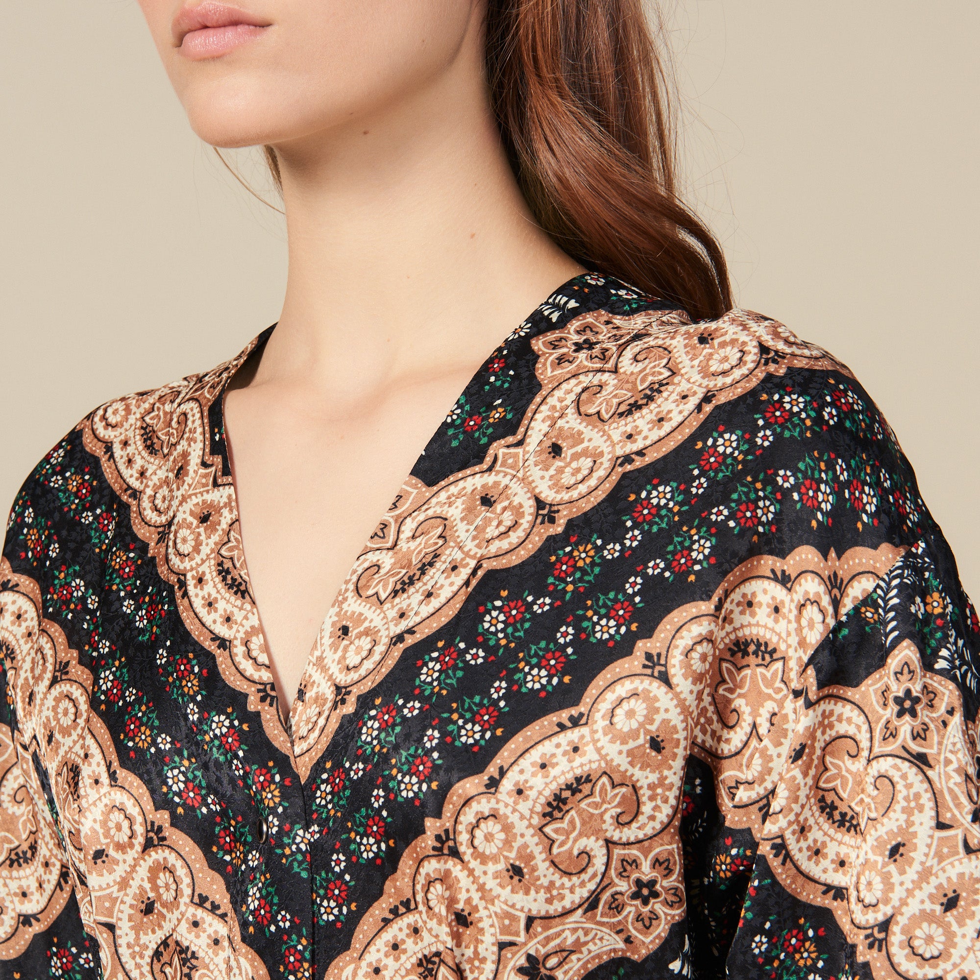 Robe midi décolletée en imprimé placé Sandro seconde main