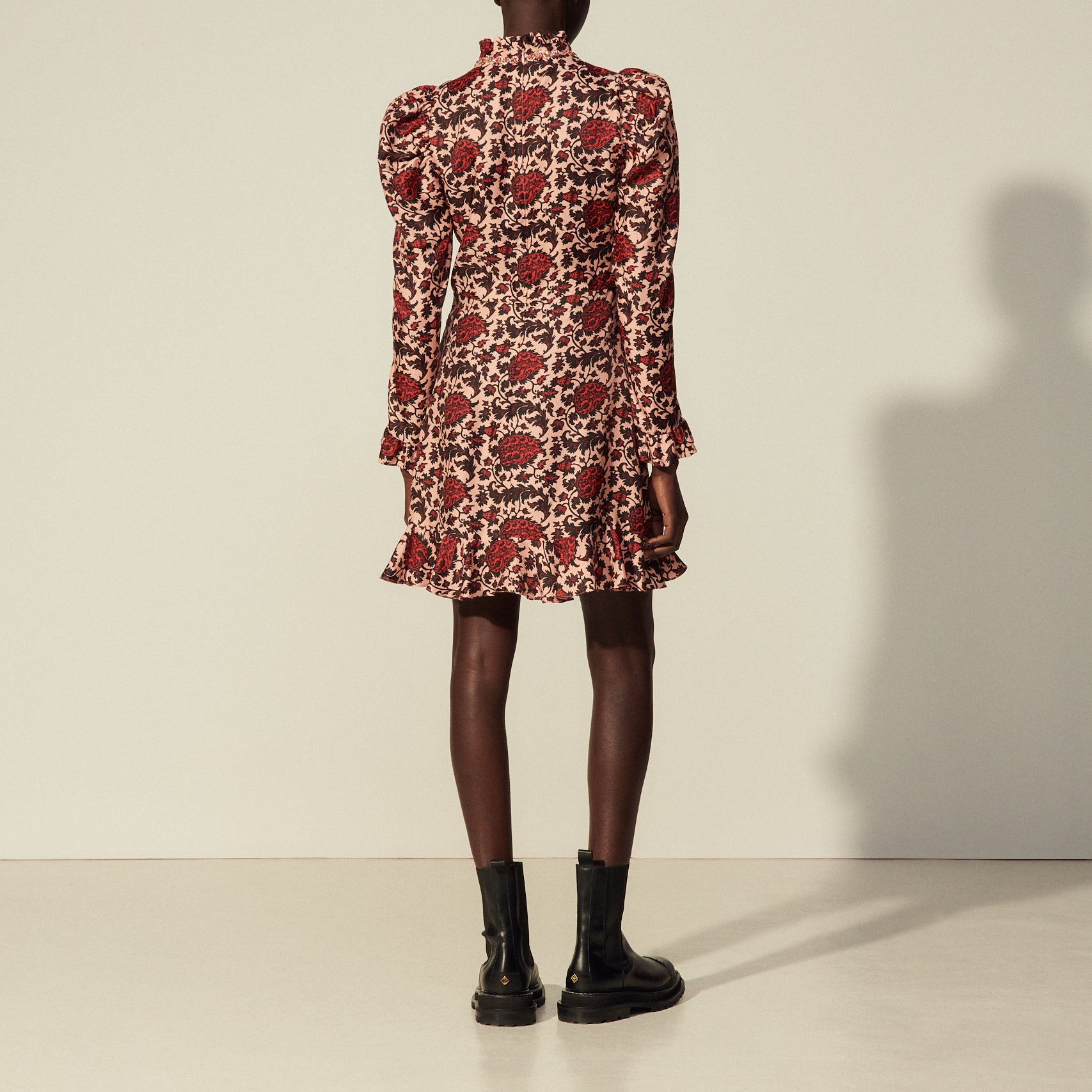 Robe courte imprimée en soie mélangée Sandro seconde main