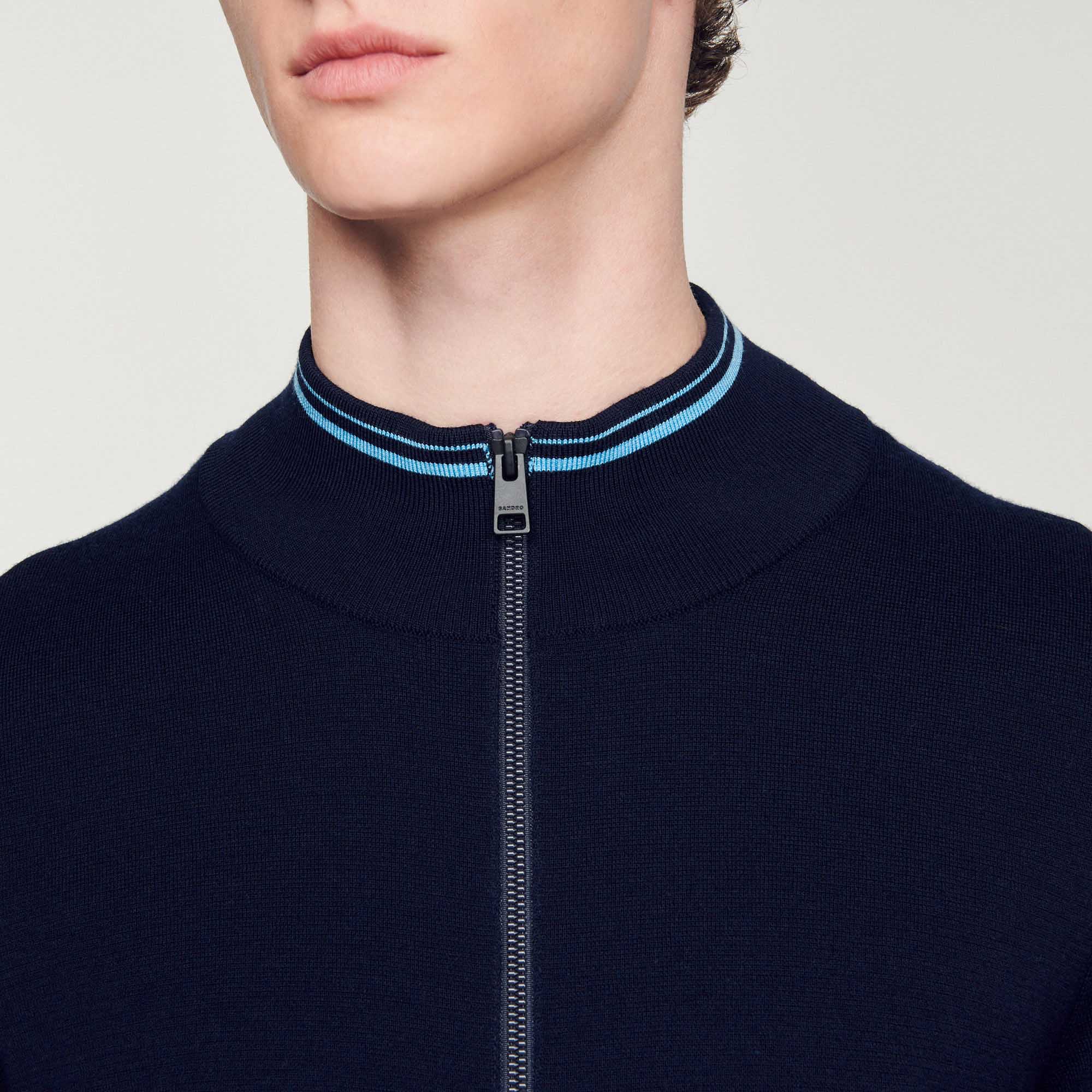 Cardigan zippé à col rayé Sandro seconde main