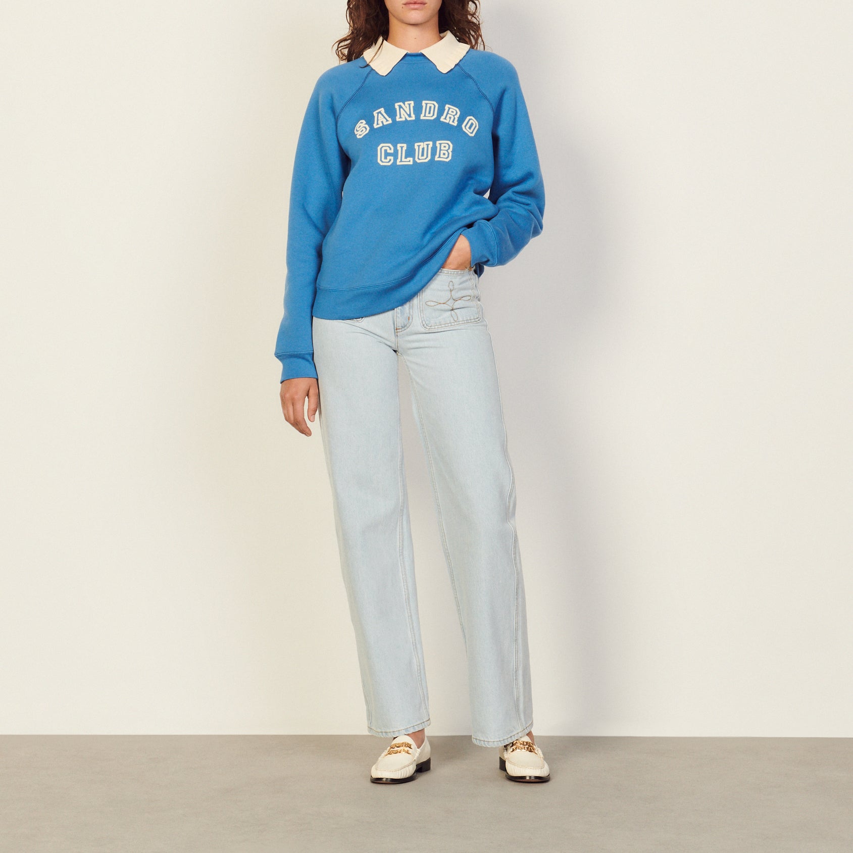 Sweat floqué à col Chemise en Maille Sandro seconde main