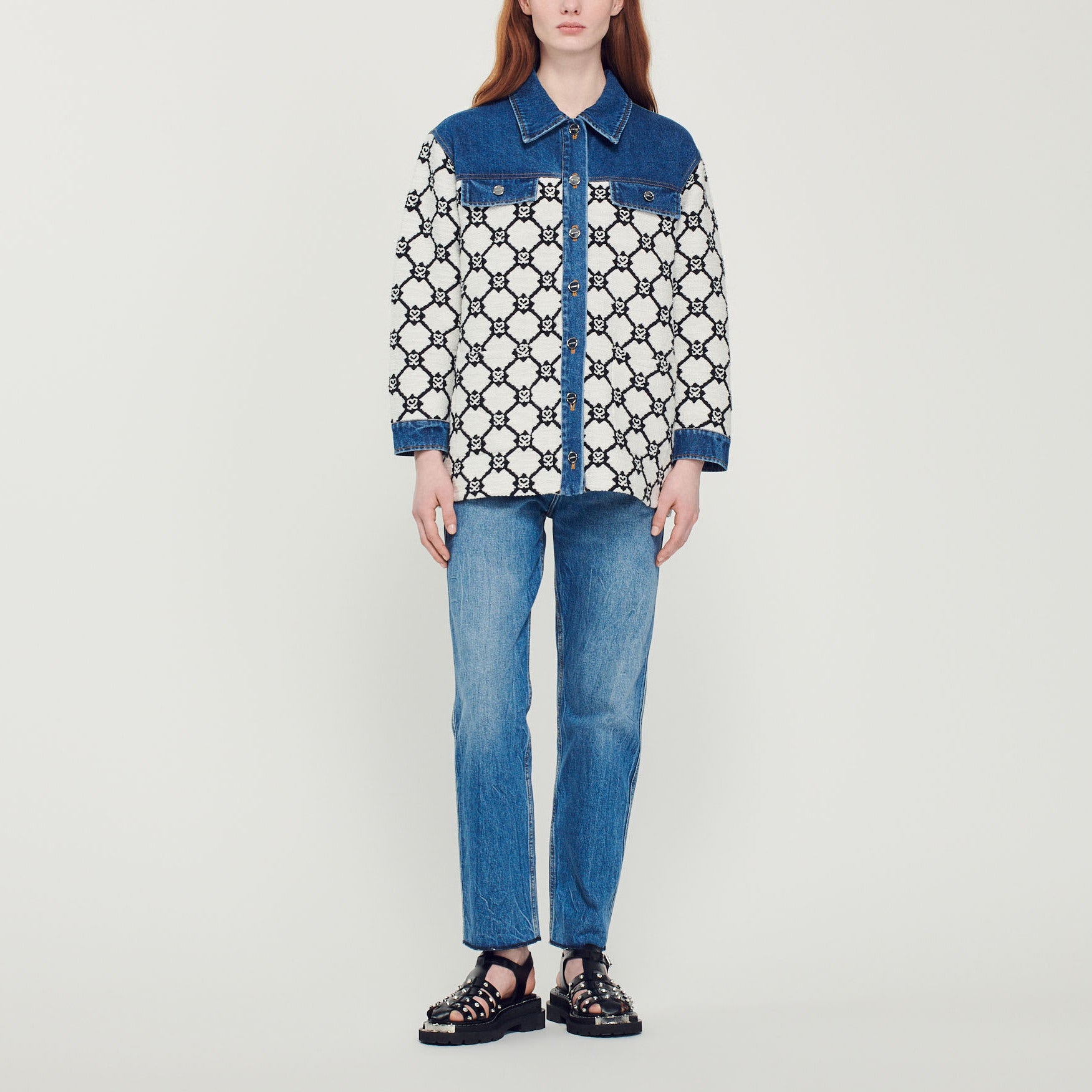 Cardicoat en Maille et denim Sandro seconde main