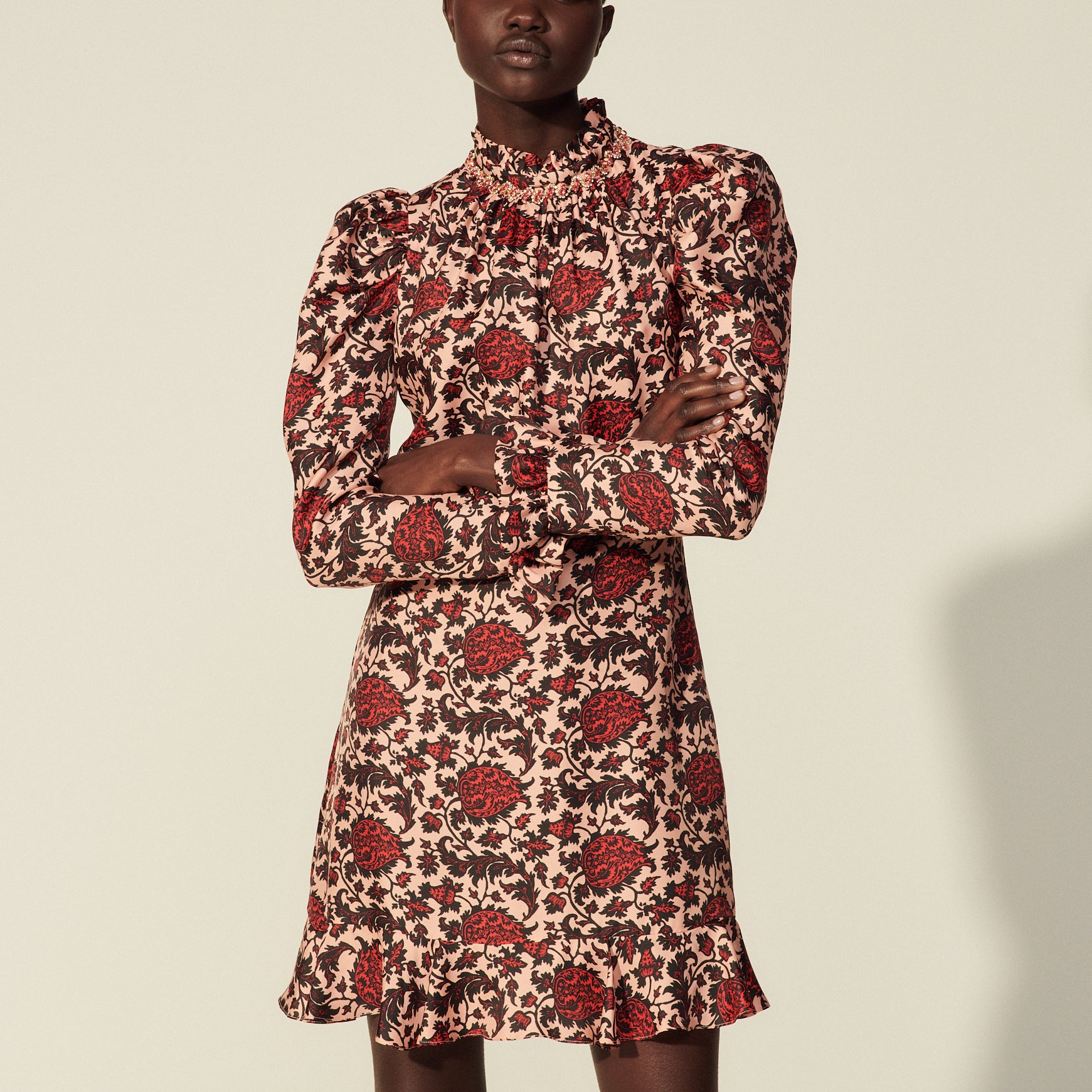 Robe courte imprimée en soie mélangée Sandro seconde main