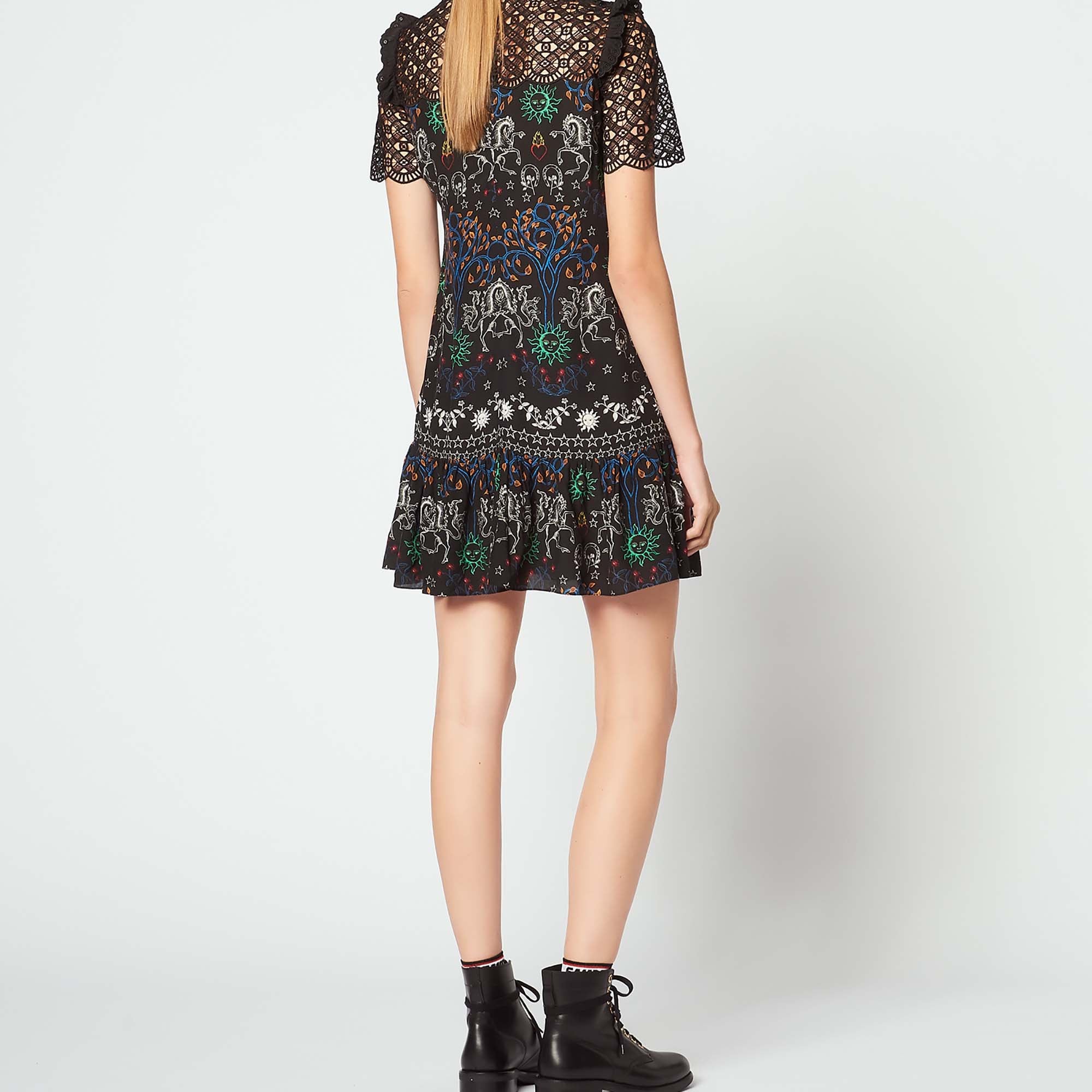 Robe courte imprimée avec dentelle Sandro seconde main