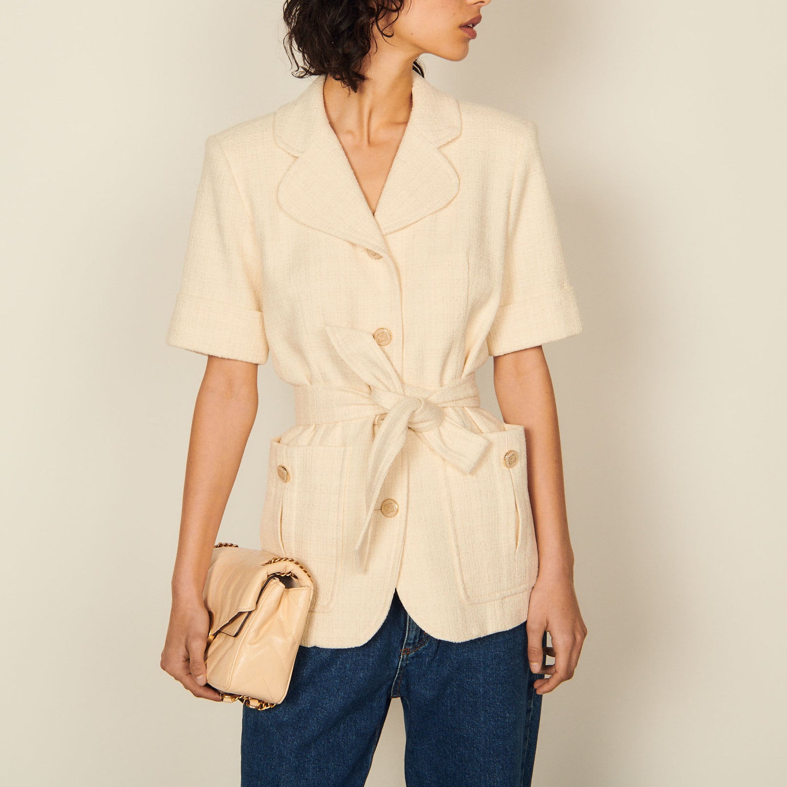 Veste en tweed à manches courtes Sandro seconde main