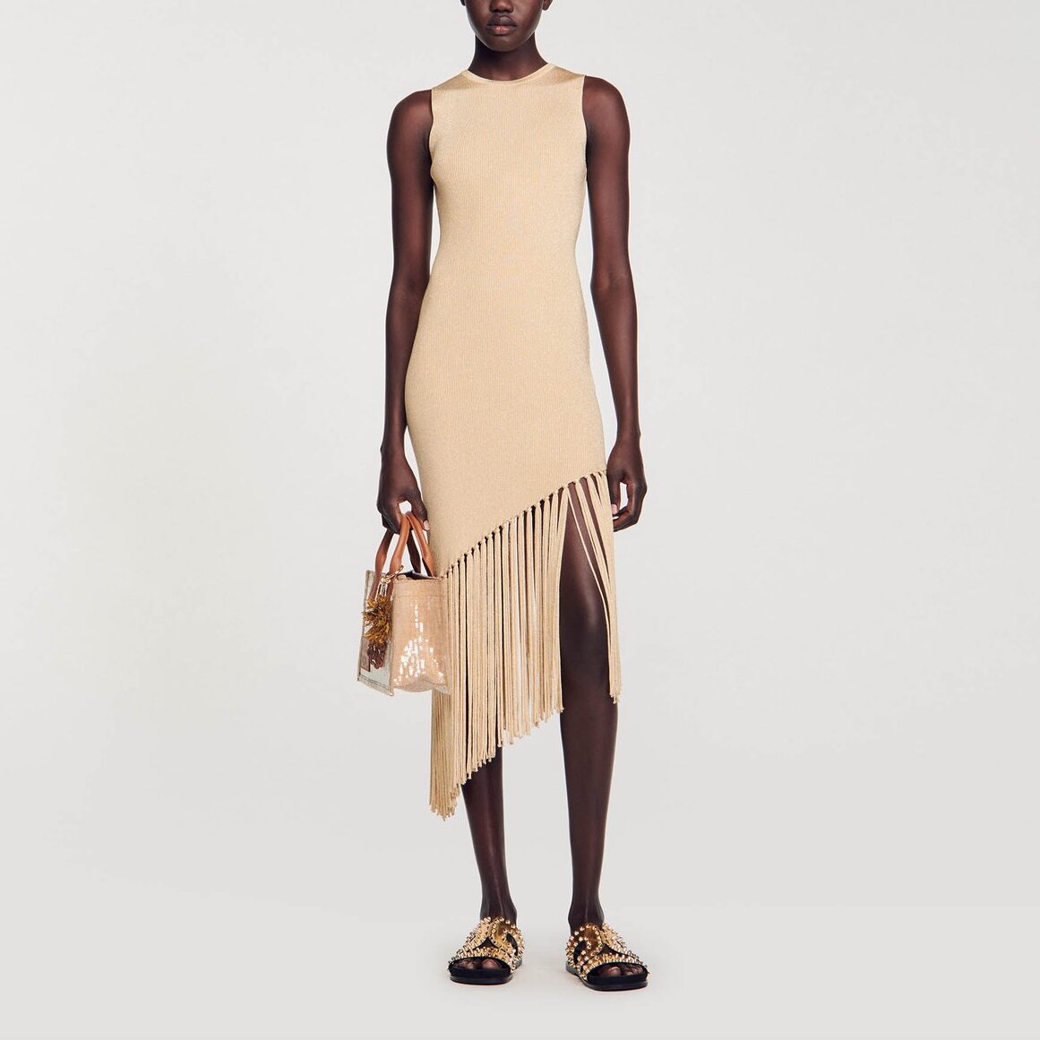 Robe longue asymétrique à franges Sandro seconde main