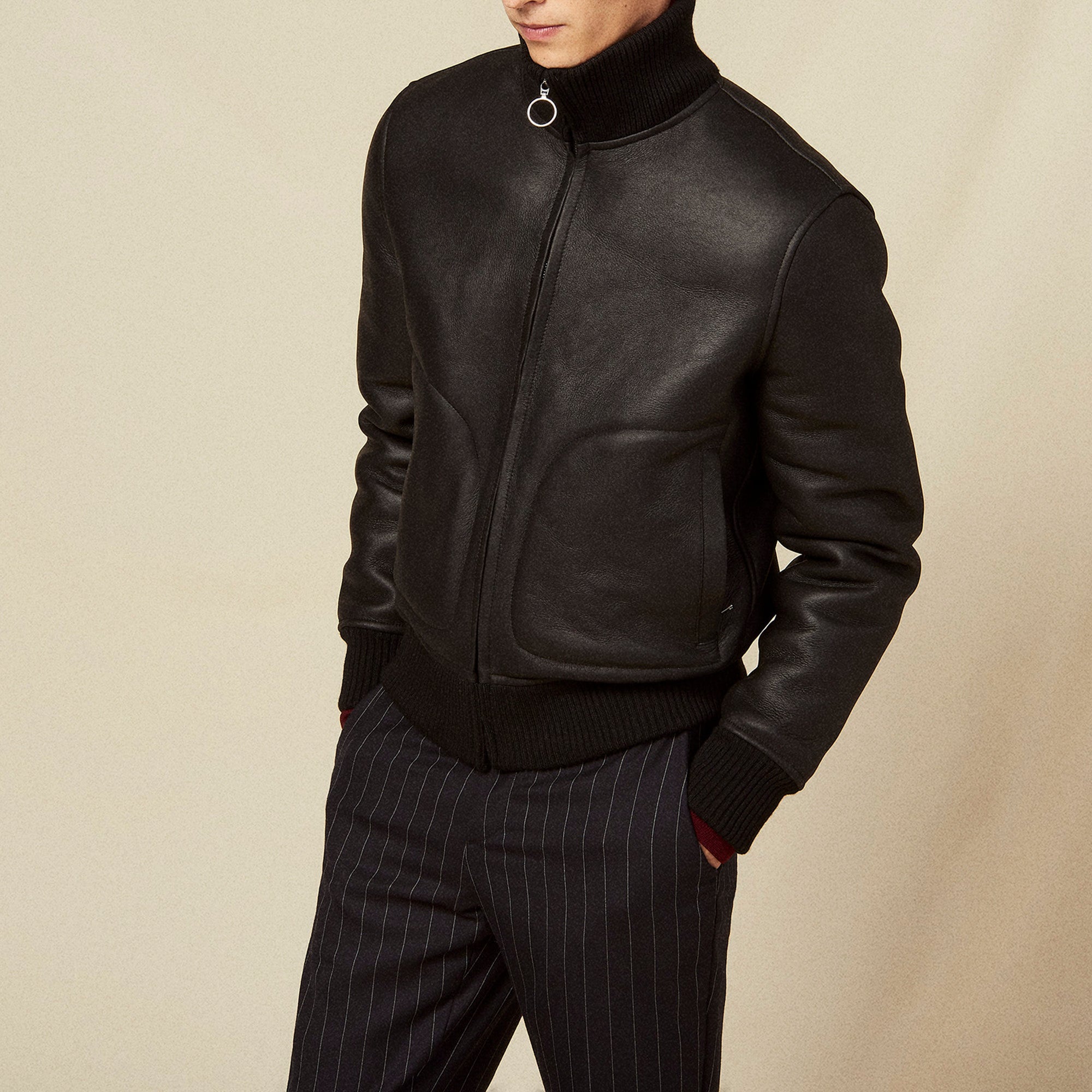 Blouson en peau lainée à zip Sandro seconde main