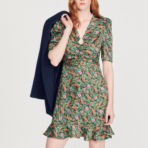 Robe courte à imprimé Fleurs d'automne Sandro seconde main