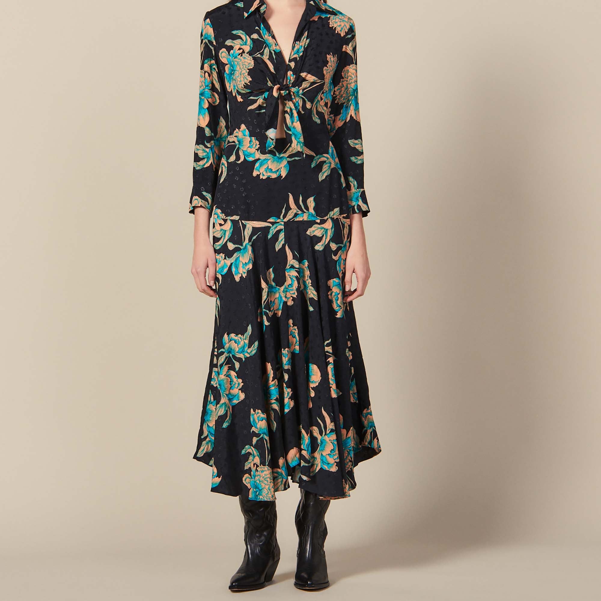 Robe longue imprimée à nouer Sandro seconde main