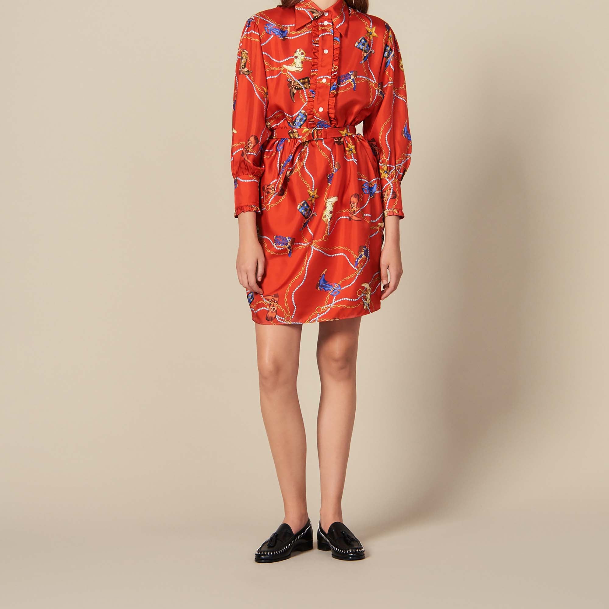 Robe courte en twill de soie imprimée Sandro seconde main