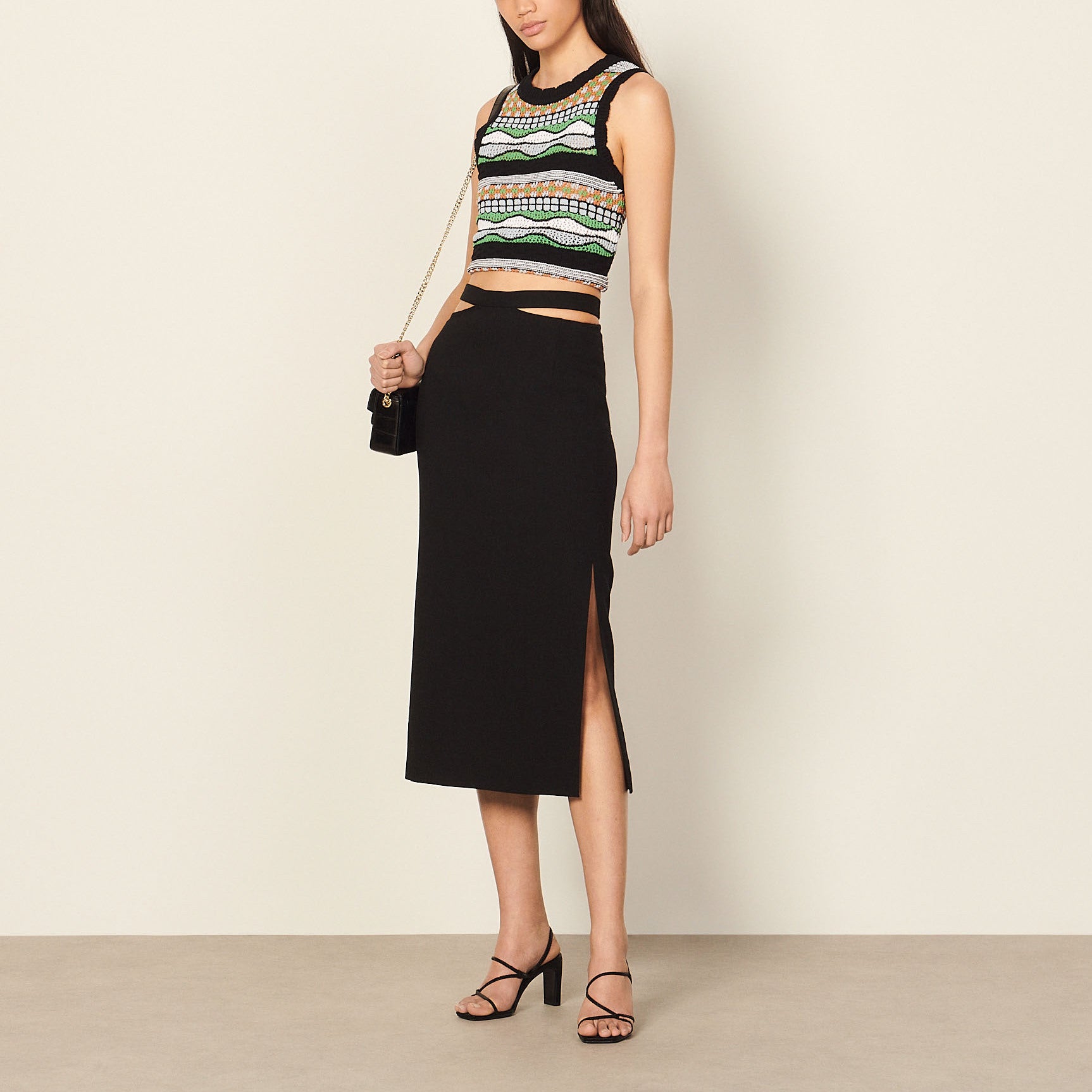 Jupe crayon midi à ceinture ajourée Sandro seconde main