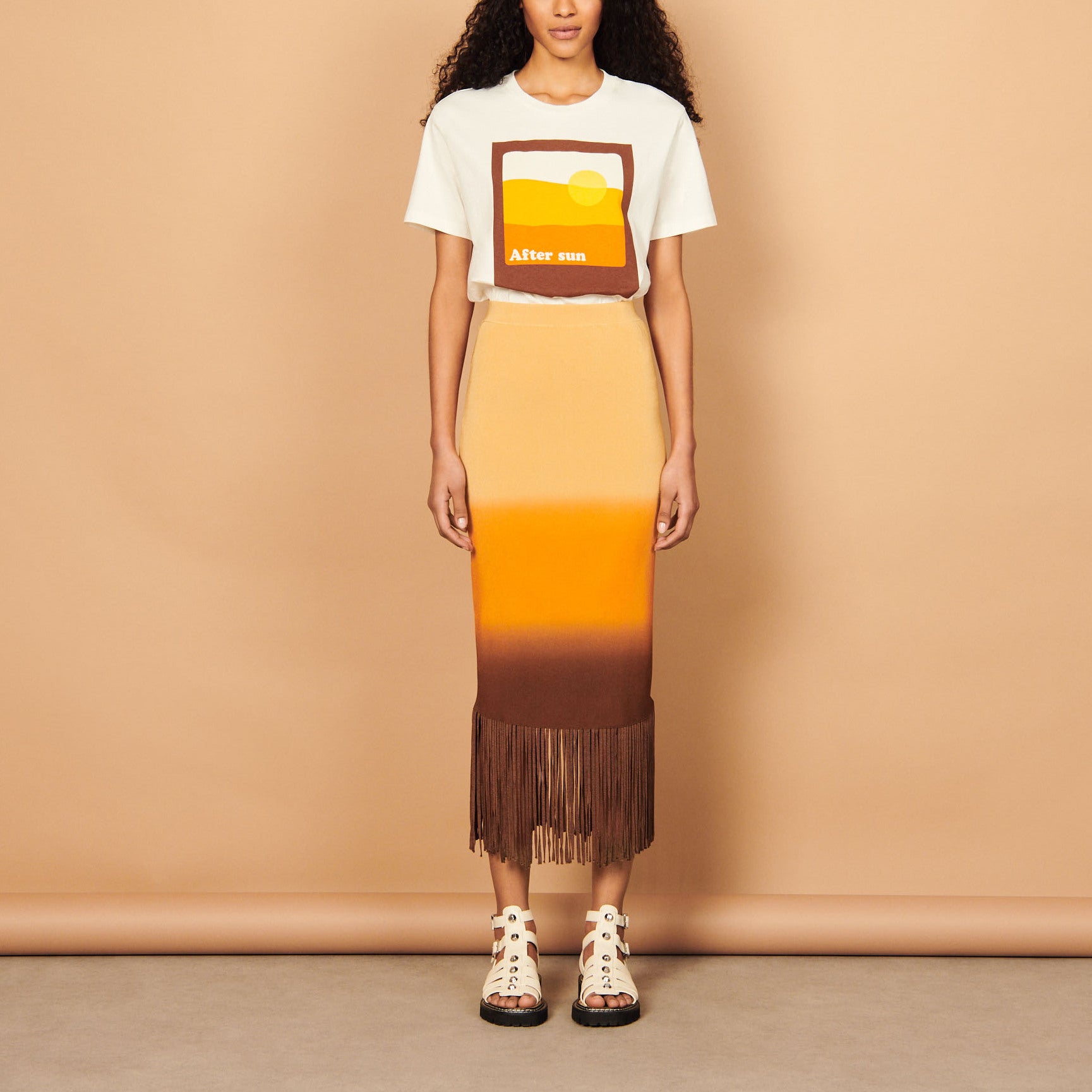 Jupe midi à franges tie&dye Sandro seconde main