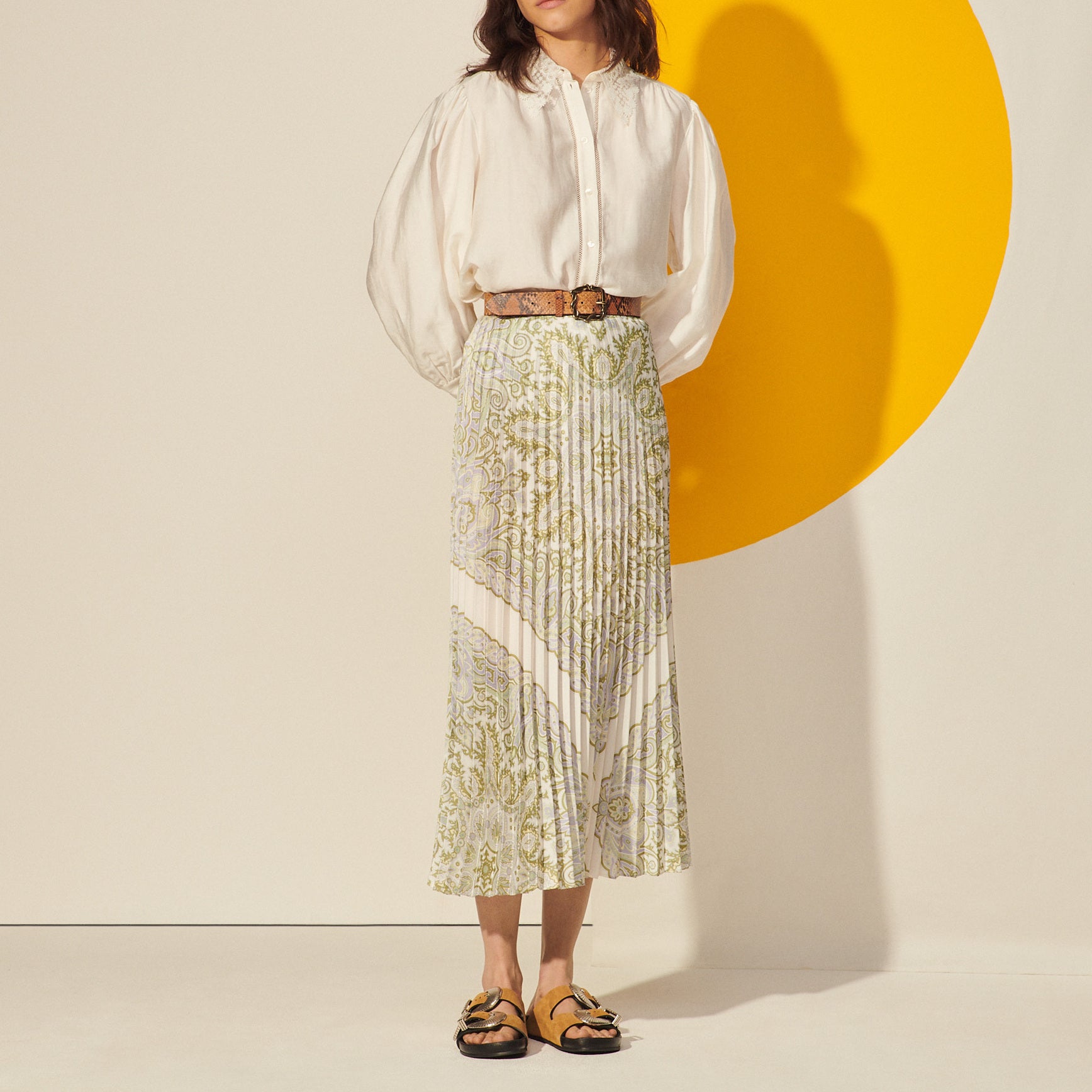 Jupe longue imprimée et plissée Sandro seconde main