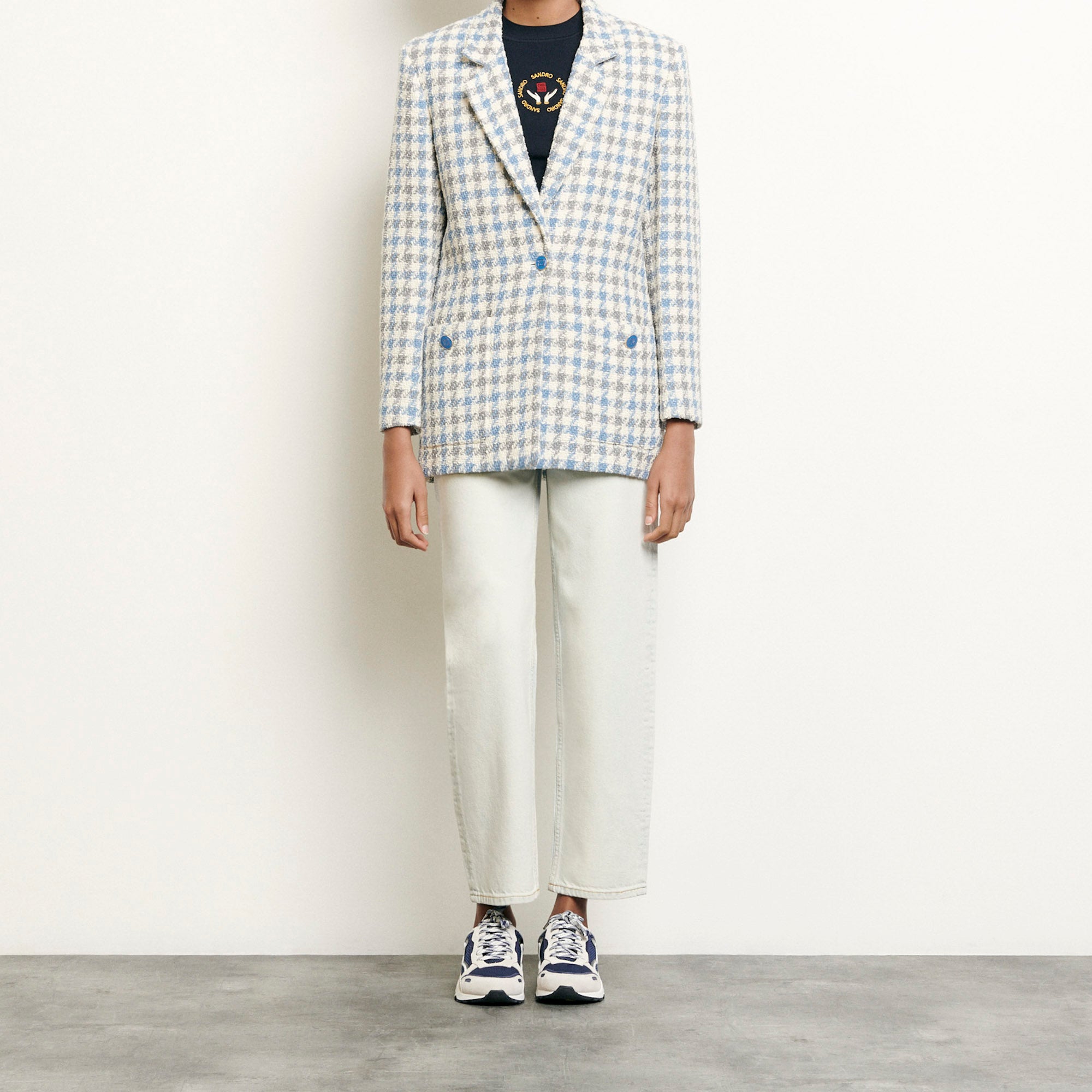 Veste tailleur en tweed pied de coq Sandro seconde main